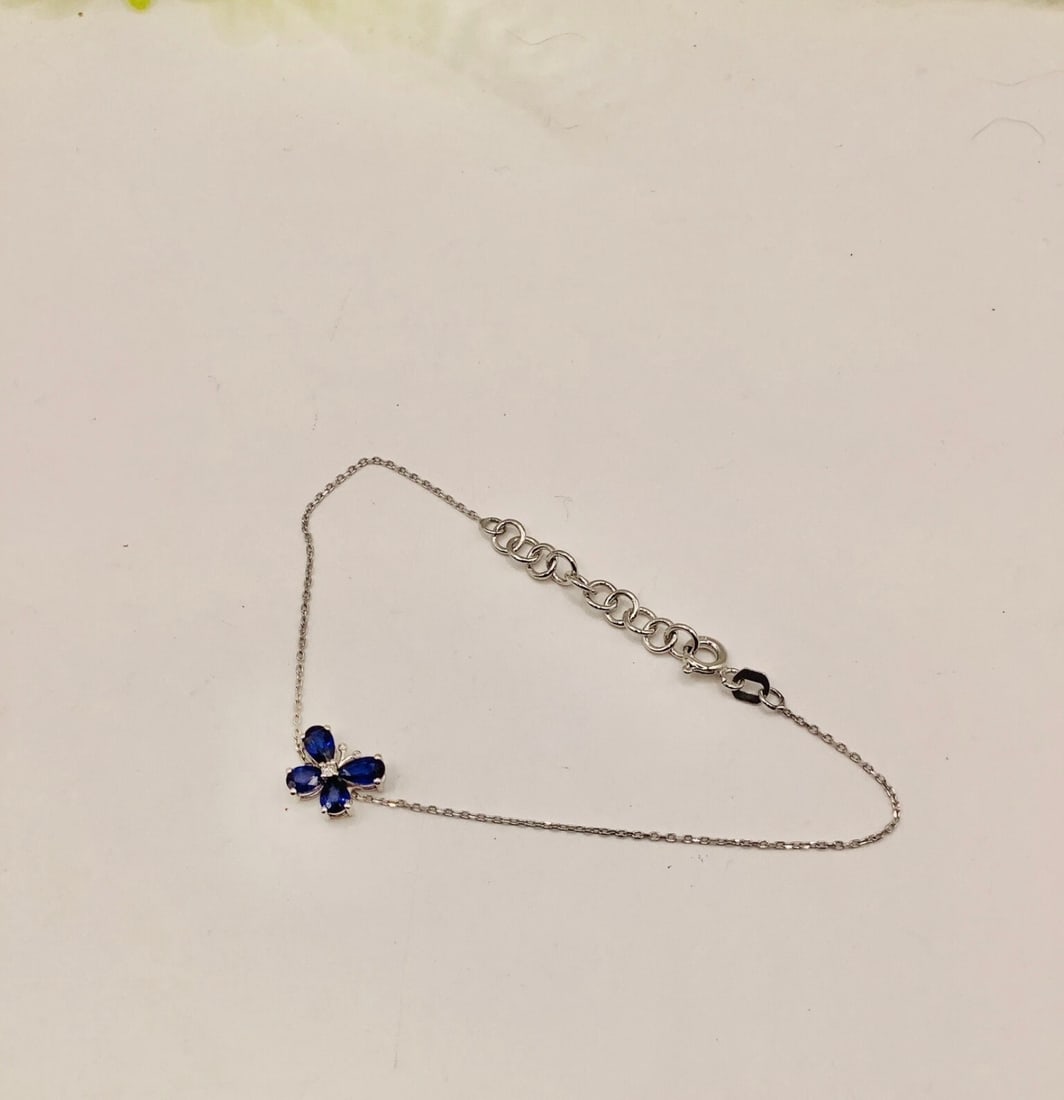 Gorgeous Genuine Tilya Jewellery 8k Blue Sapphire and Diamond Butterfly Minimal Bracelet In 8k Wh... - 2