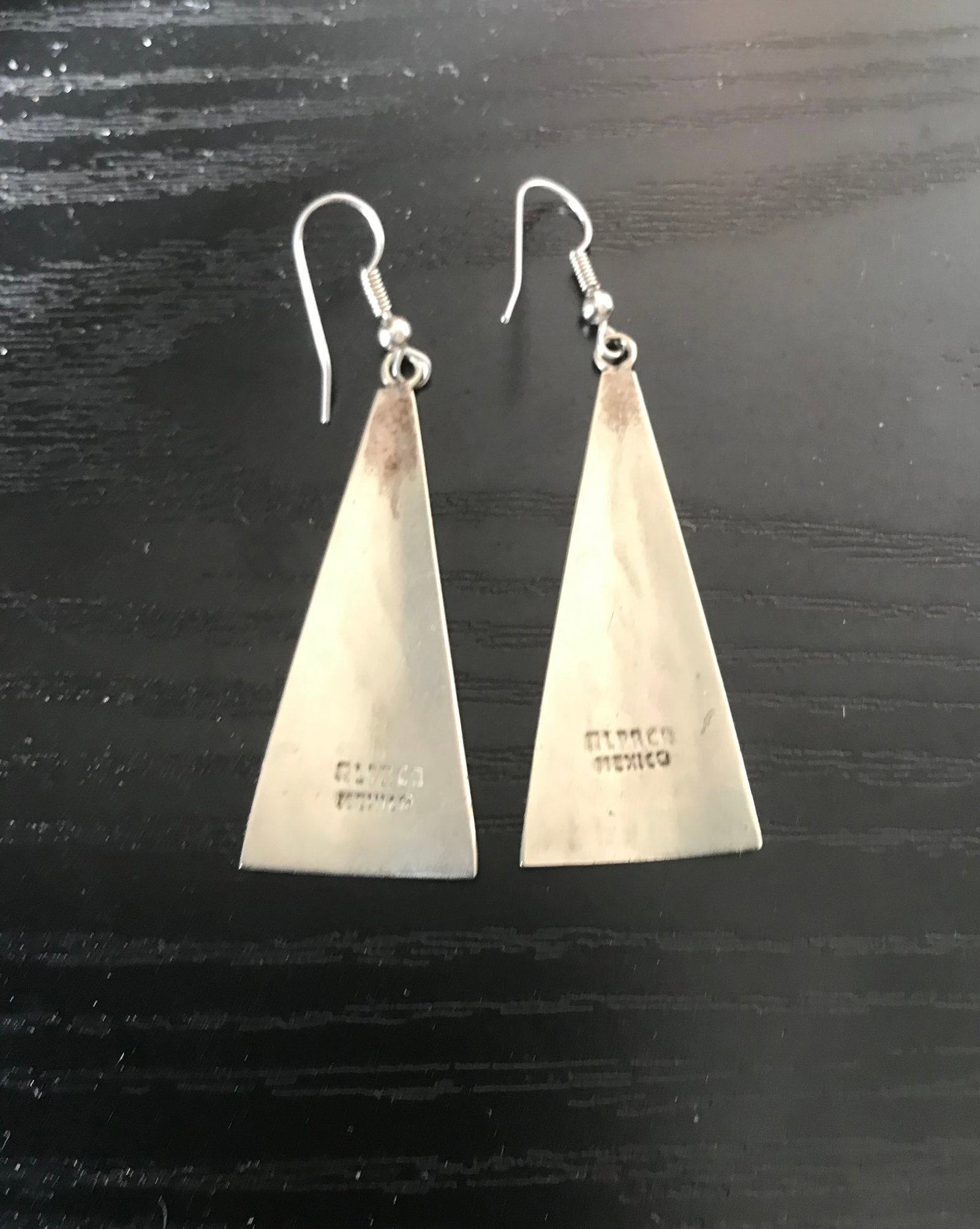 Vintage Women’s Alpaca Mexico Earrings Silver Tone and Black Inlay - 2