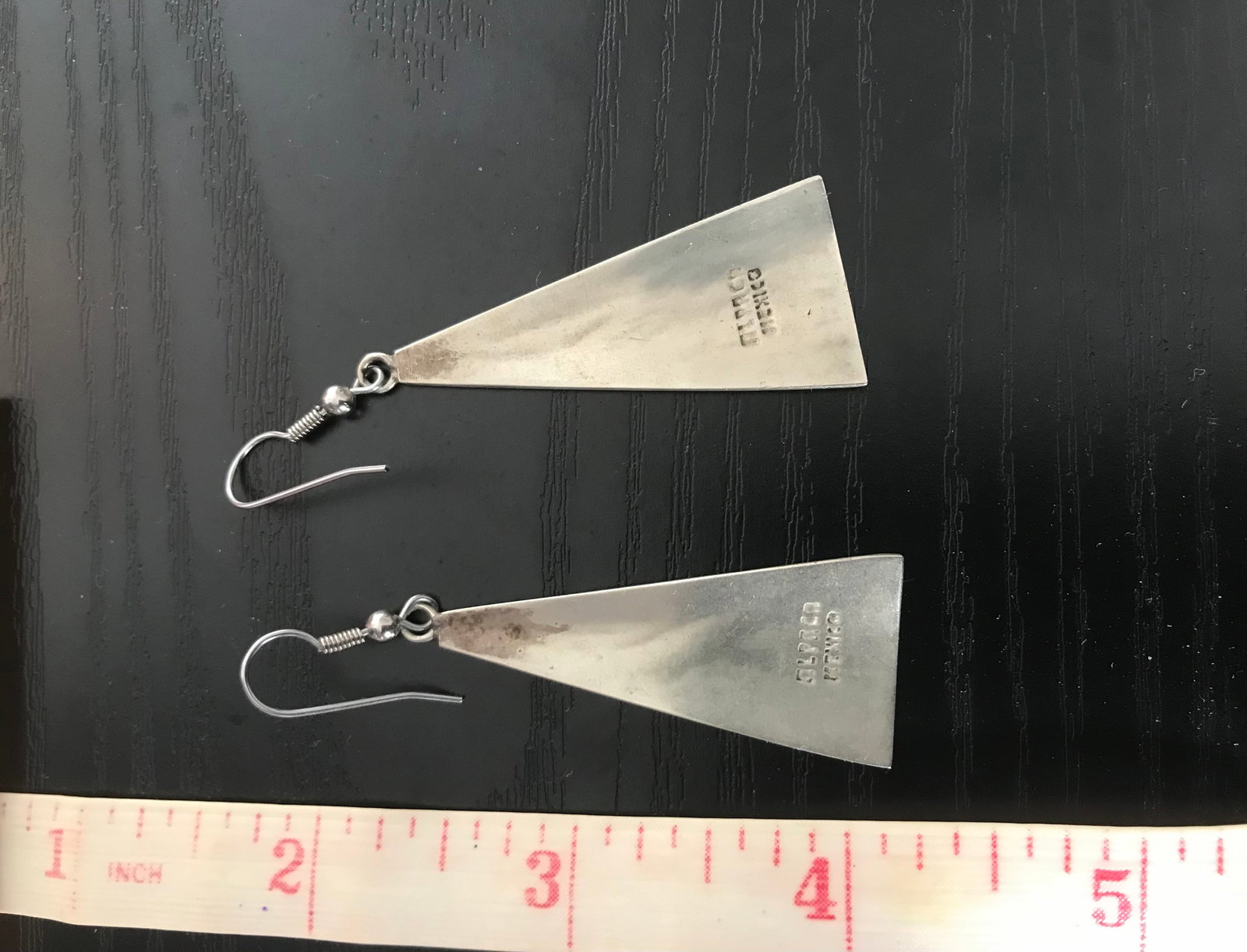 Vintage Women’s Alpaca Mexico Earrings Silver Tone and Black Inlay - 3