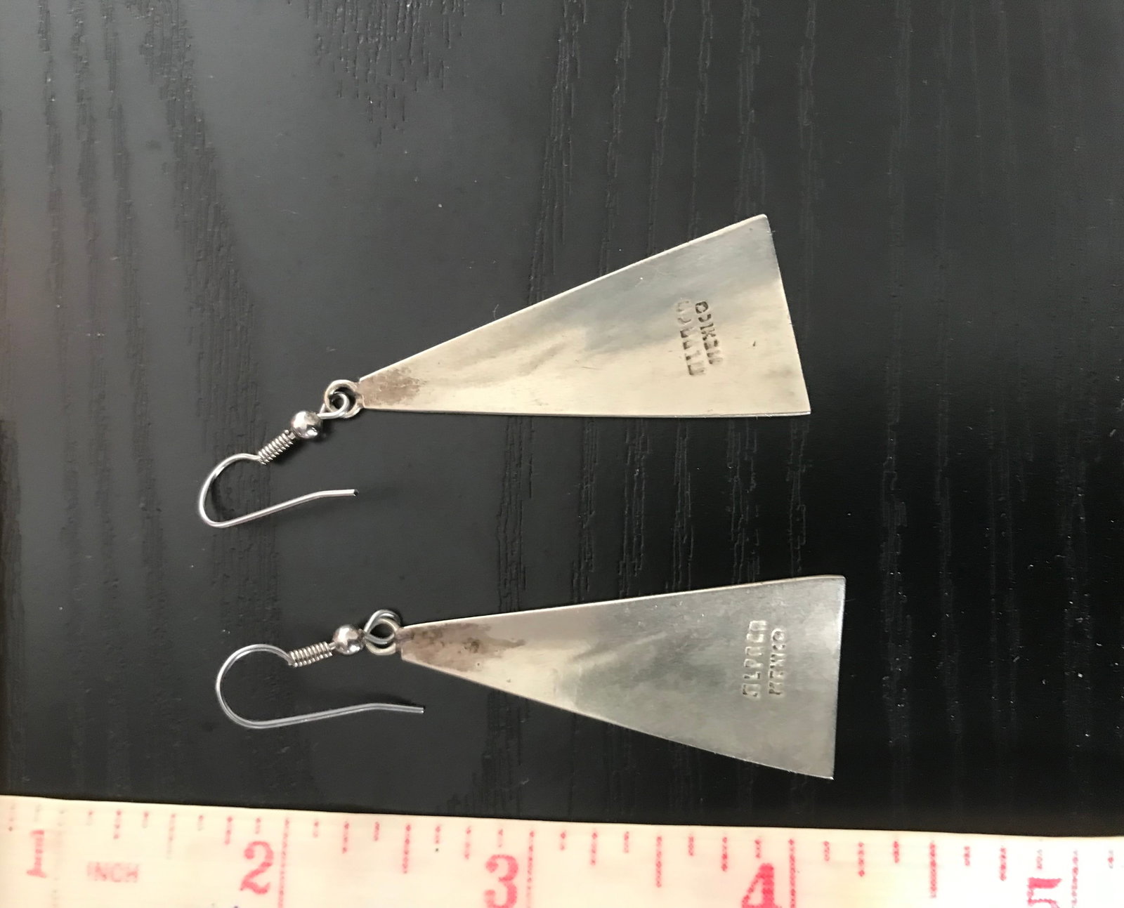 Vintage Women’s Alpaca Mexico Earrings Silver Tone and Black Inlay - 4