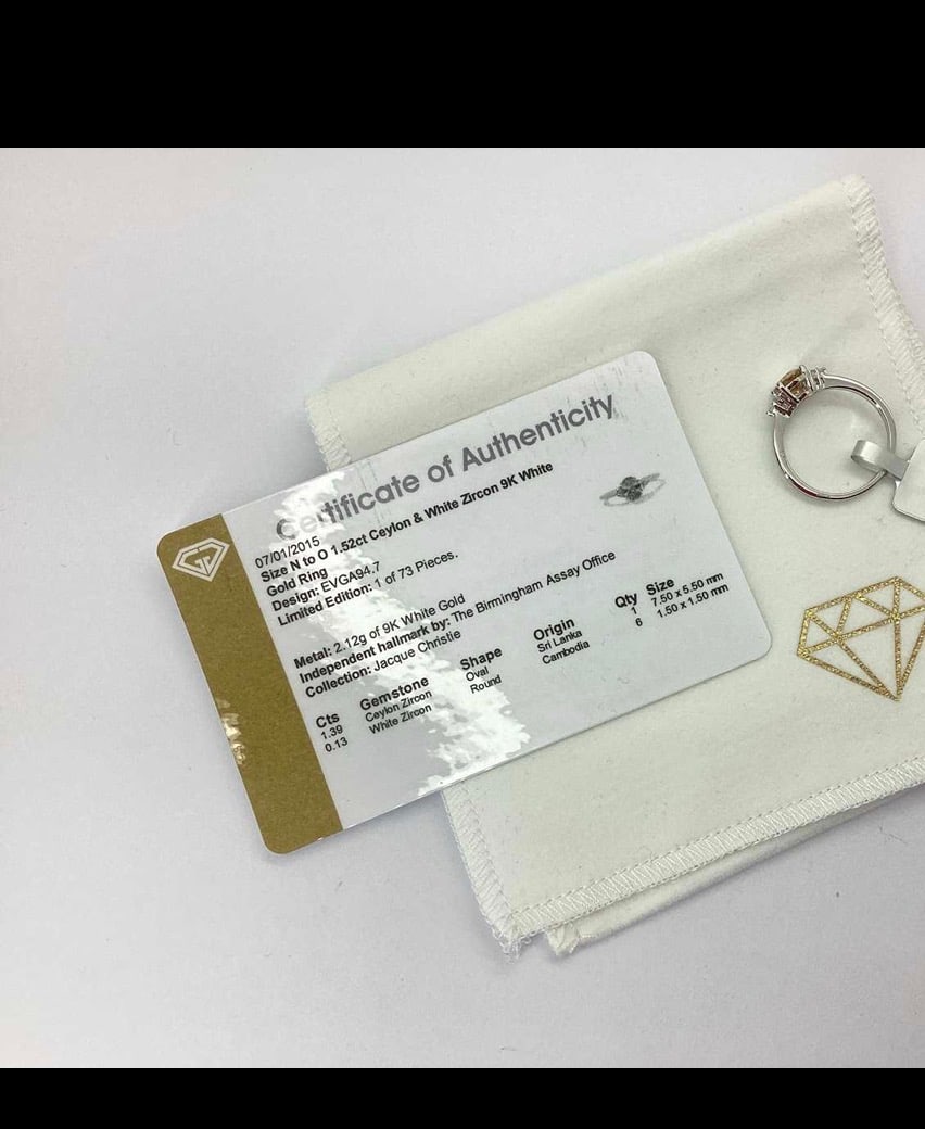 9ct White Gold 1.52ct Ceylon & White Zircon Dress Ring, N1/2 - 2