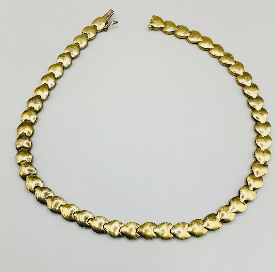 Vintage Fancy Link Gold Vermile On 925 Silver Necklace 40cm 28.50gm - 2