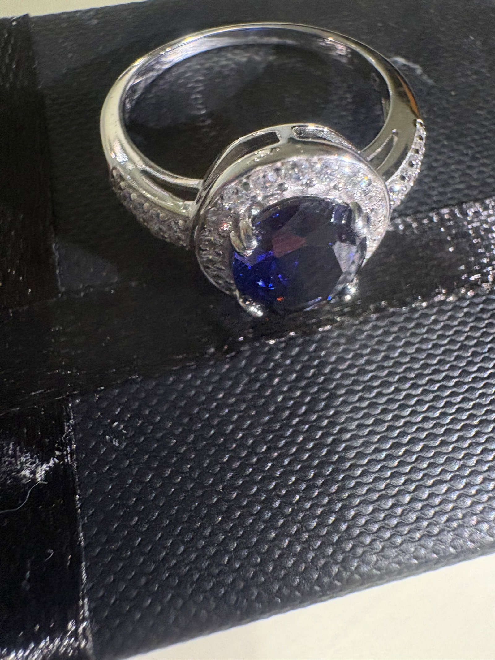 Silver Ring With CZ and Blue Stone, 4 grams, Q - 3
