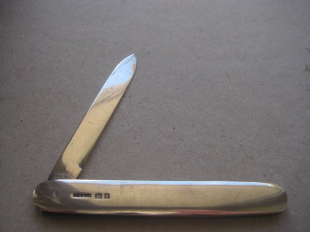 George V All Silver Sampson Mordan London Hallmarked Folding Fruit Knife - 2
