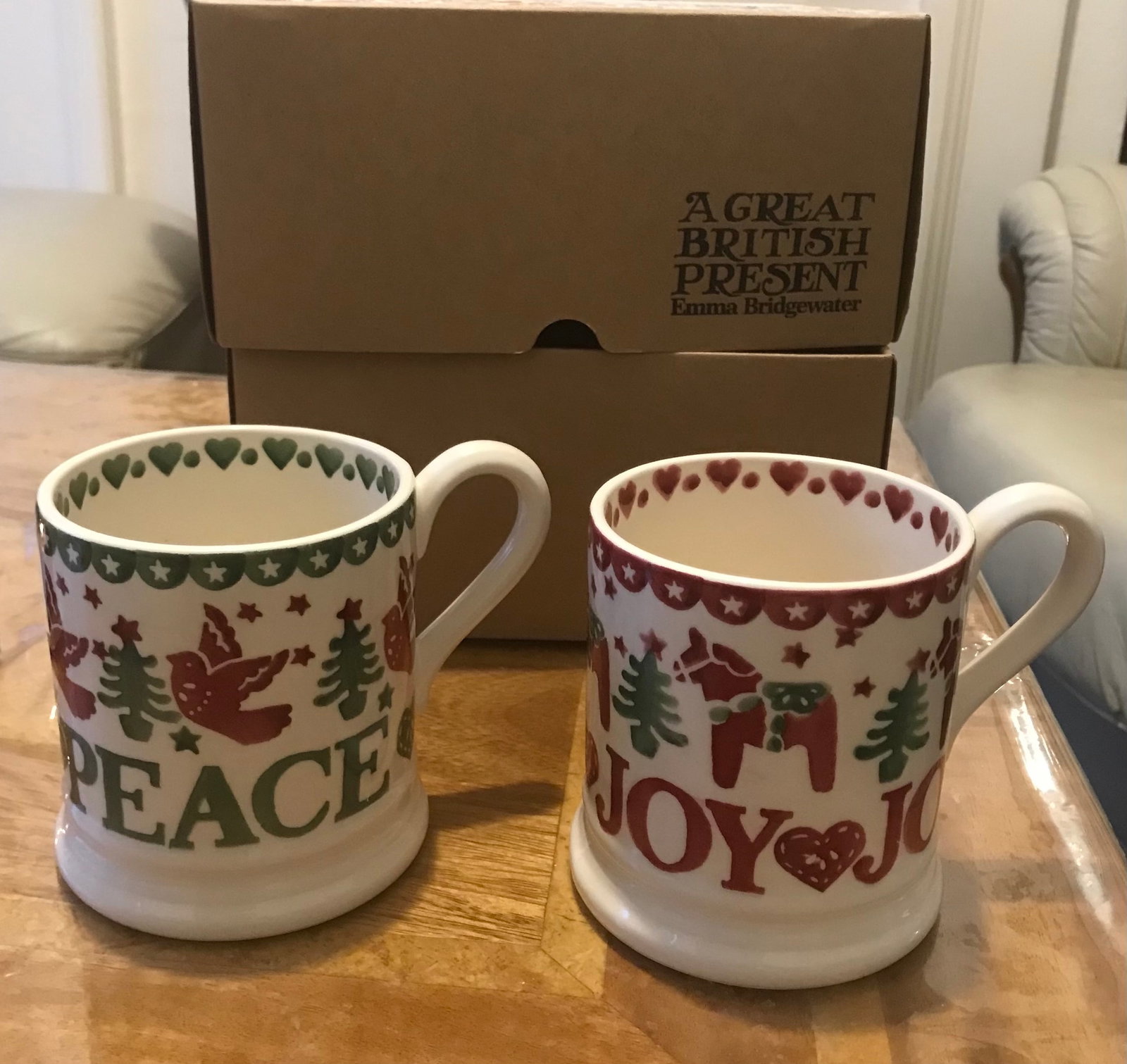 Emma Bridgewater Christmas Joy & Peace Half Pint Mugs, Set of 2, 280ml, Red/Multi - 2