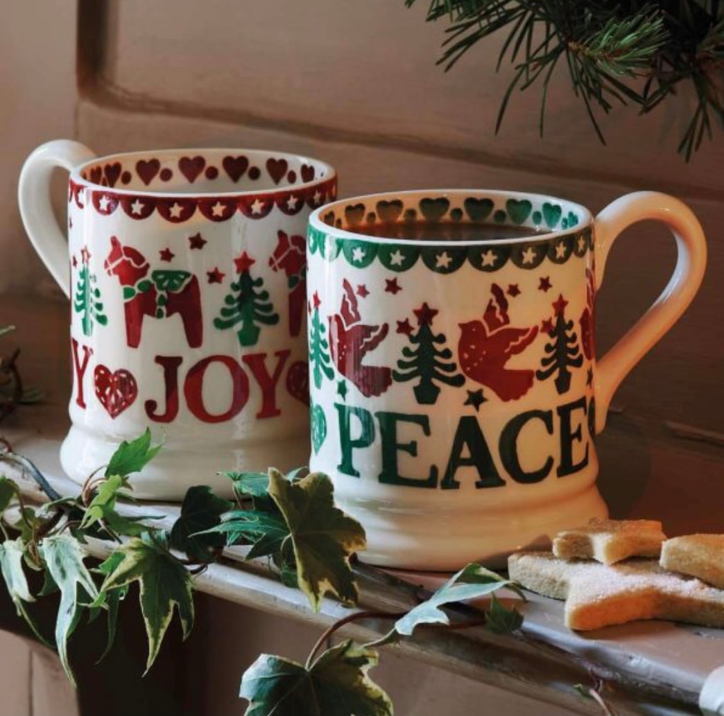 Emma Bridgewater Christmas Joy & Peace Half Pint Mugs, Set of 2, 280ml, Red/Multi - 5