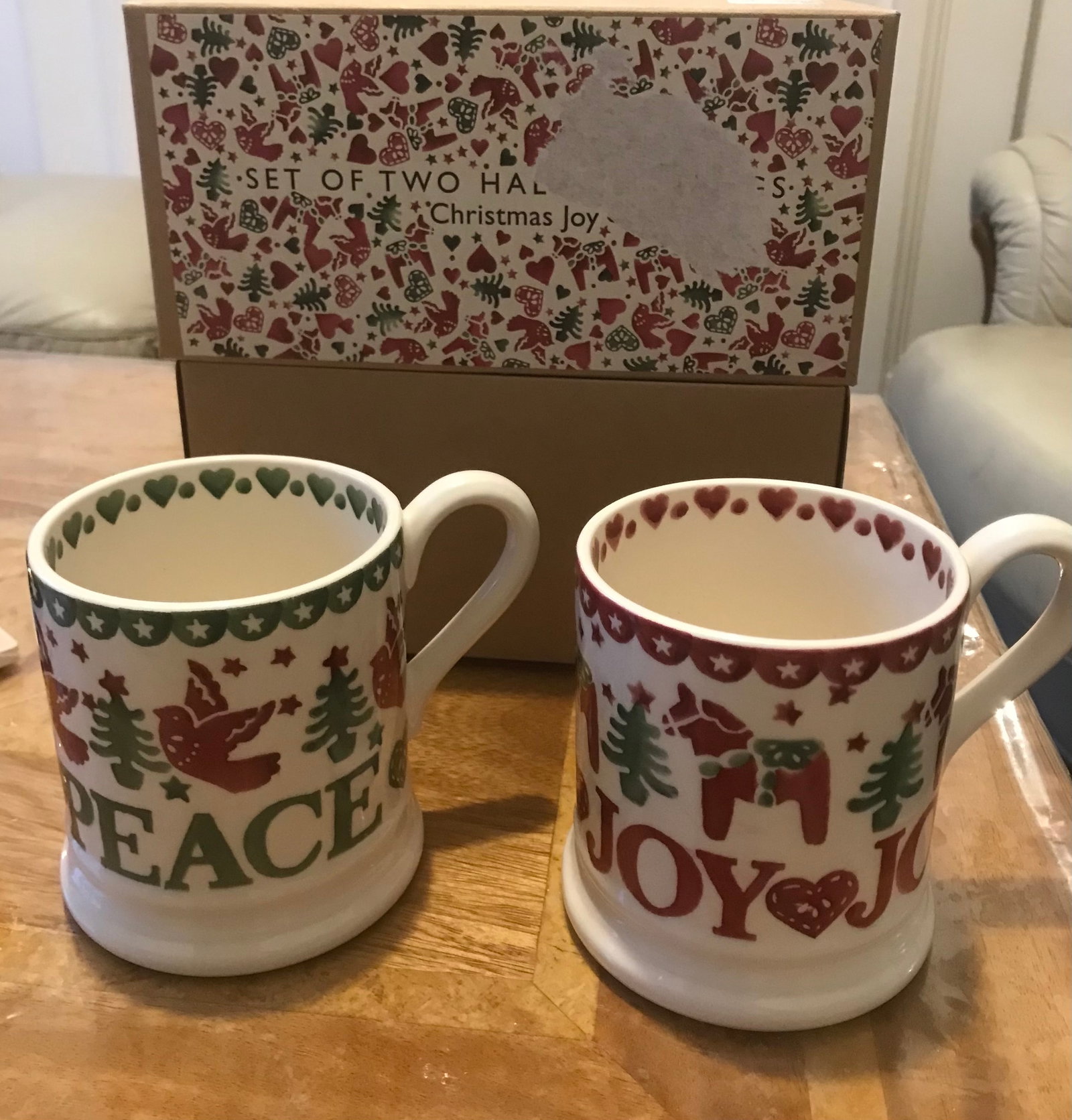 Emma Bridgewater Christmas Joy & Peace Half Pint Mugs, Set of 2, 280ml, Red/Multi - 6