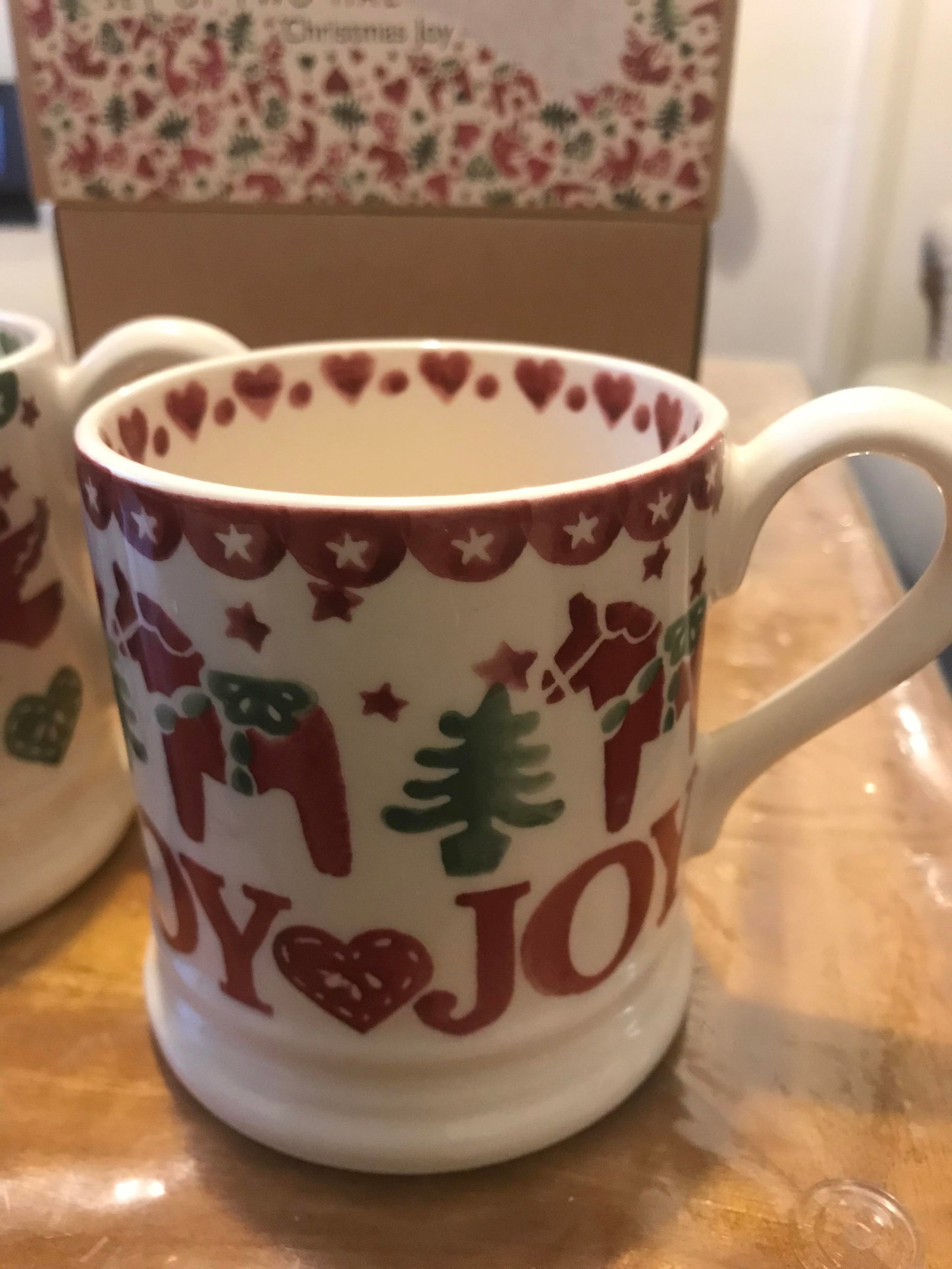 Emma Bridgewater Christmas Joy & Peace Half Pint Mugs, Set of 2, 280ml, Red/Multi - 7
