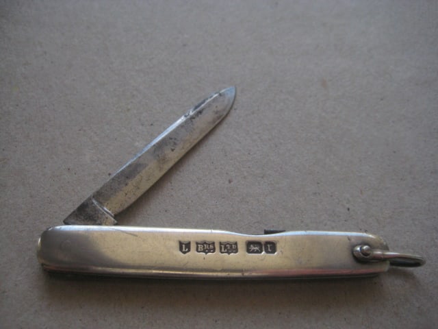 Edwardian Silver Hafted Twin Steel Bladed Folding Penknife, Sheffield 1909 - 2