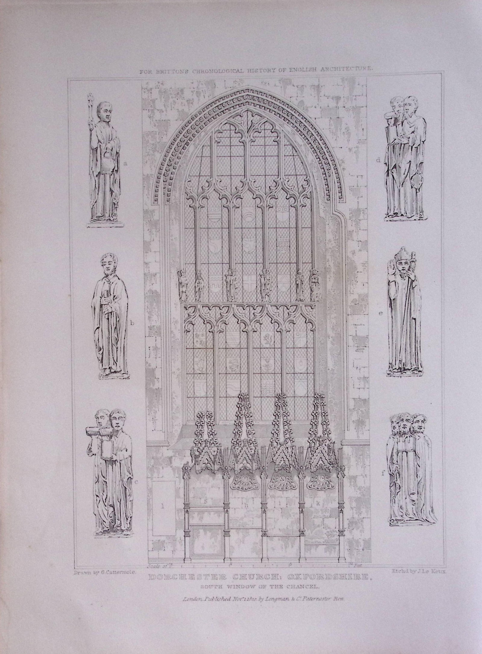 Dorchester Church Oxfordshire 190 Years-Old John Britton Antique Steel Engraving-224 (1 of 1)