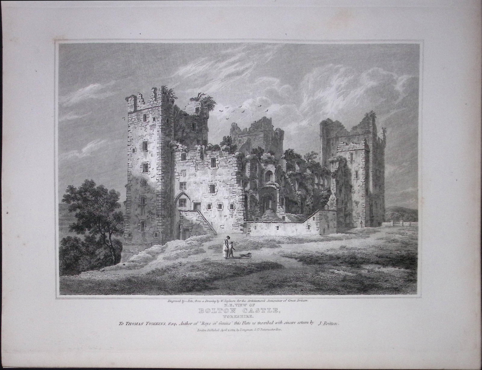 Bolton Castle Yorkshire 190 Years-Old Rare John Britton Antique Steel Engraving-108: Title: Bolton Castle Yorkshire 190 Years-Old Rare John Britton Antique Steel Engraving-108 Description: This 191 Years-Old Steel Gilt-Edged Engraved Plate Has Been Removed from an Antique Edition of.