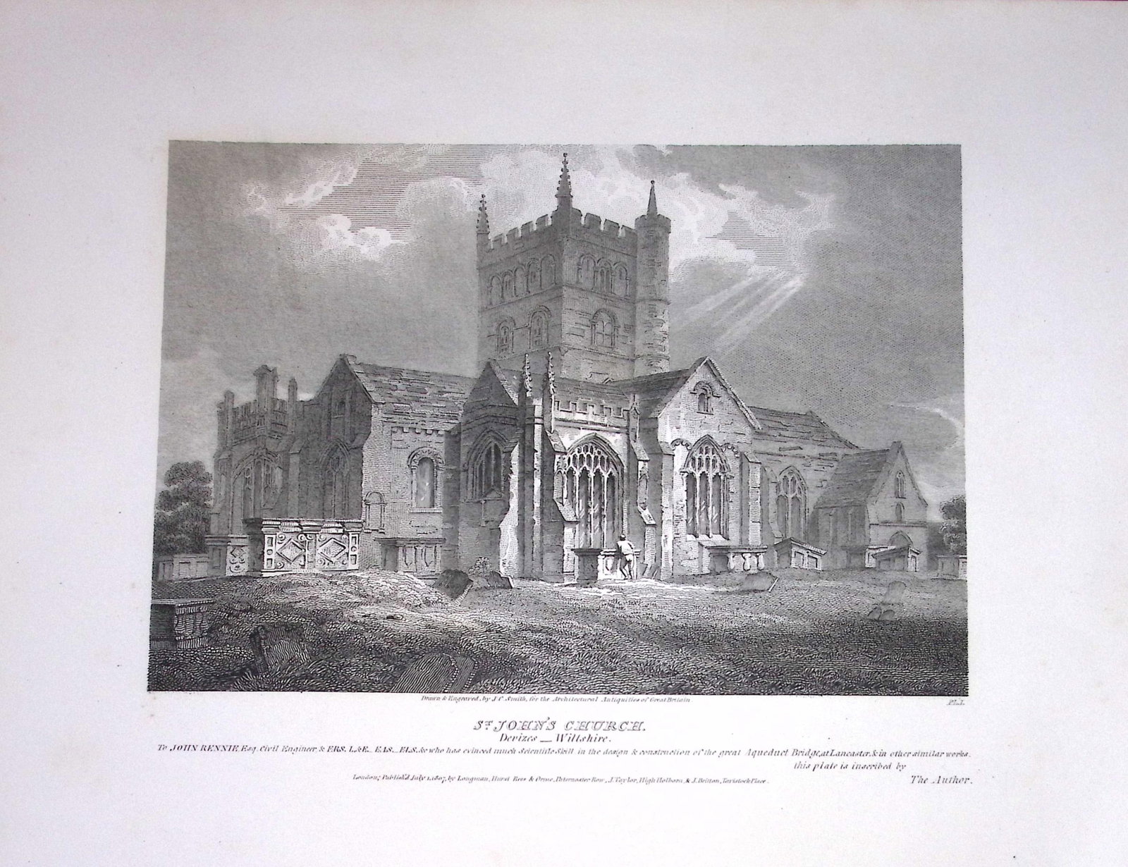 St Johns Church Wiltshire 190 Years-Old John Britton Antique Steel Engraving-196 (1 of 1)