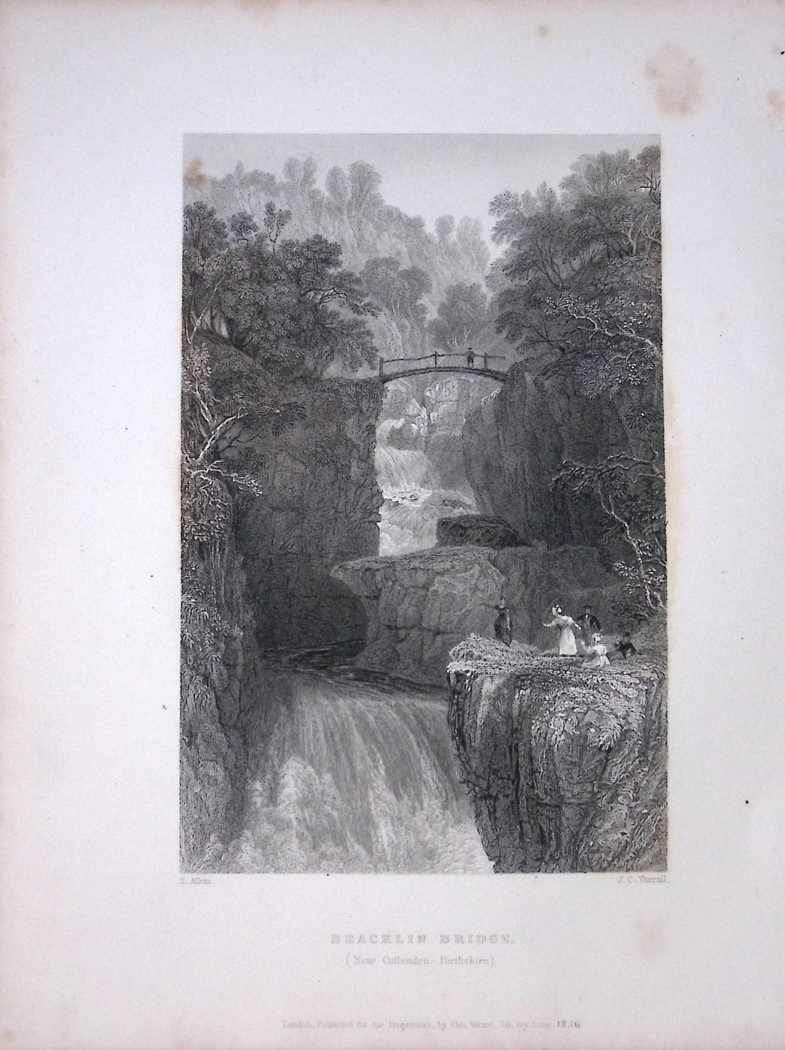 Bracklinn Bridge Scotland W Beattie 188 Years-Old Antique Steel Engraving-23 (1 of 2)