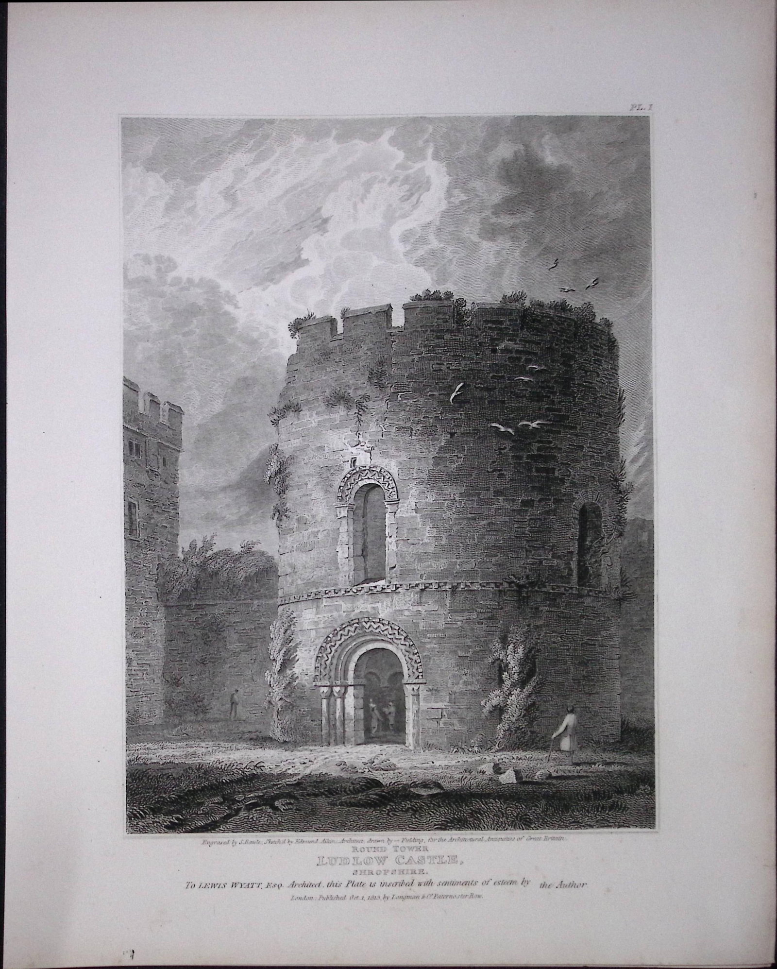 Ludlow Castle Shropshire 190 Years-Old Rare John Britton Antique Steel Engraving-100 (1 of 1)