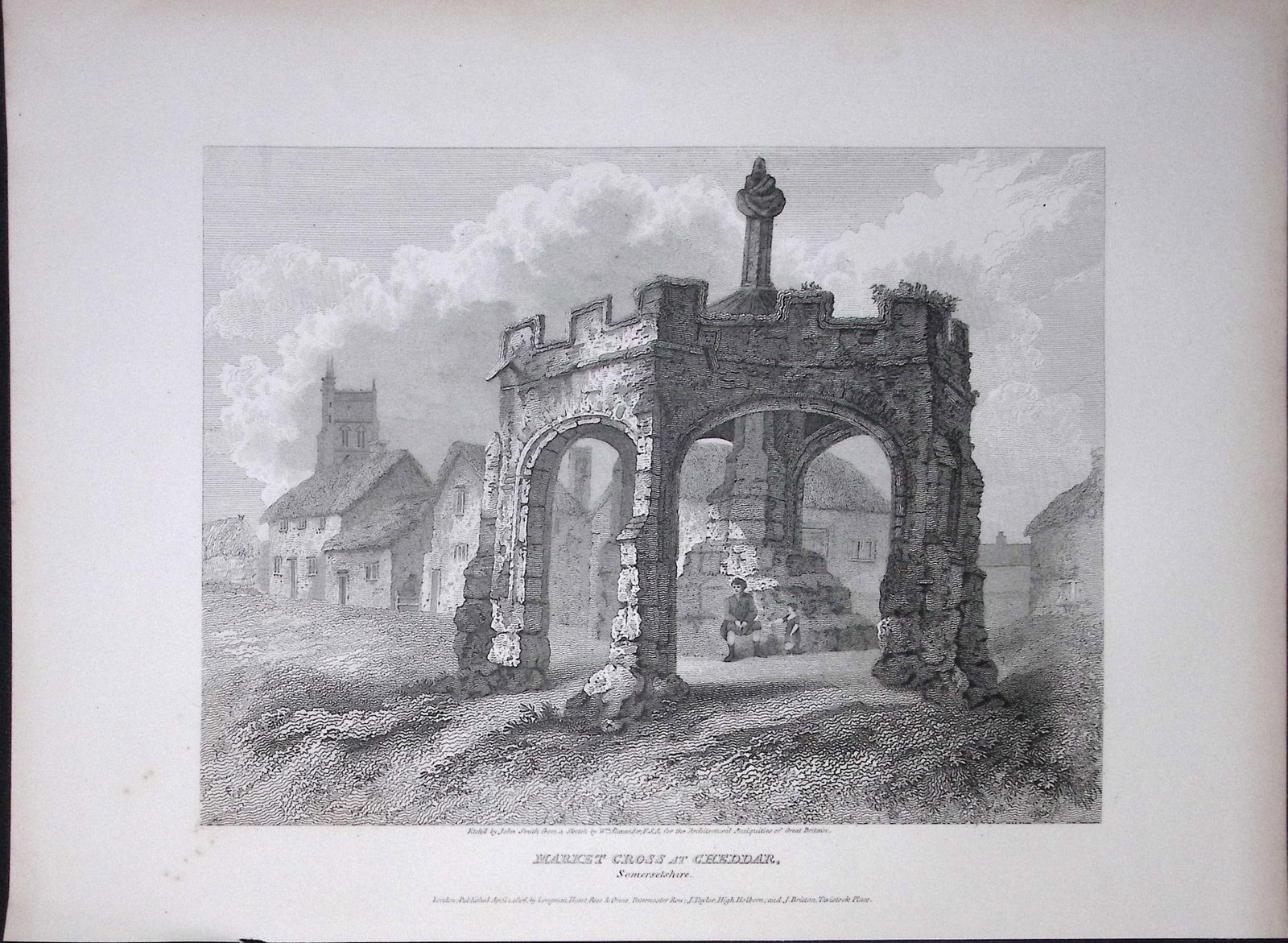 Market Cross At Cheddar Rare John Britton 191 Years-Old Antique Steel Engraving-27: Title: Market Cross At Cheddar Rare John Britton 191 Years-Old Antique Steel Engraving-27 Description: This 191 Years-Old Steel Gilt-Edged Engraved Plate Has Been Removed from an Antique Edition of.