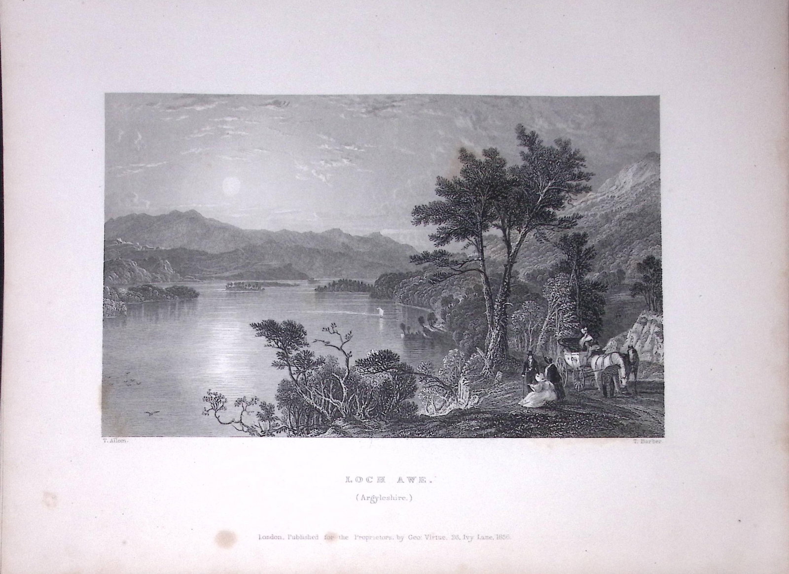 Loch Awe Argyllshire Scotland 188 Years-Old Antique Steel Engraving-44 (1 of 2)