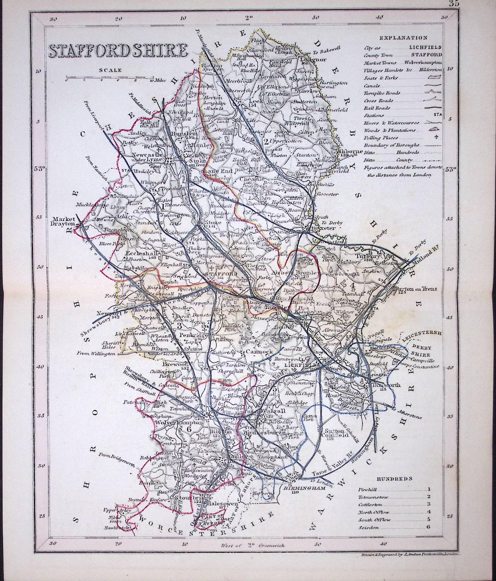 Staffordshire-Dugdale & Archer Antique 180 Years-Old Steel Engraved Map-26 (1 of 1)