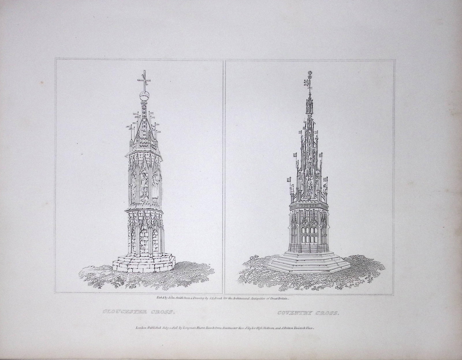 Gloucester & Coventry Cross 190 Years-Old Rare John Britton Antique Steel Engraving-58: Title: Gloucester & Coventry Cross 190 Years-Old Rare John Britton Antique Steel Engraving-58 Description: This 191 Years-Old Steel Gilt-Edged Engraved Plate Has Been Removed from an Antique
