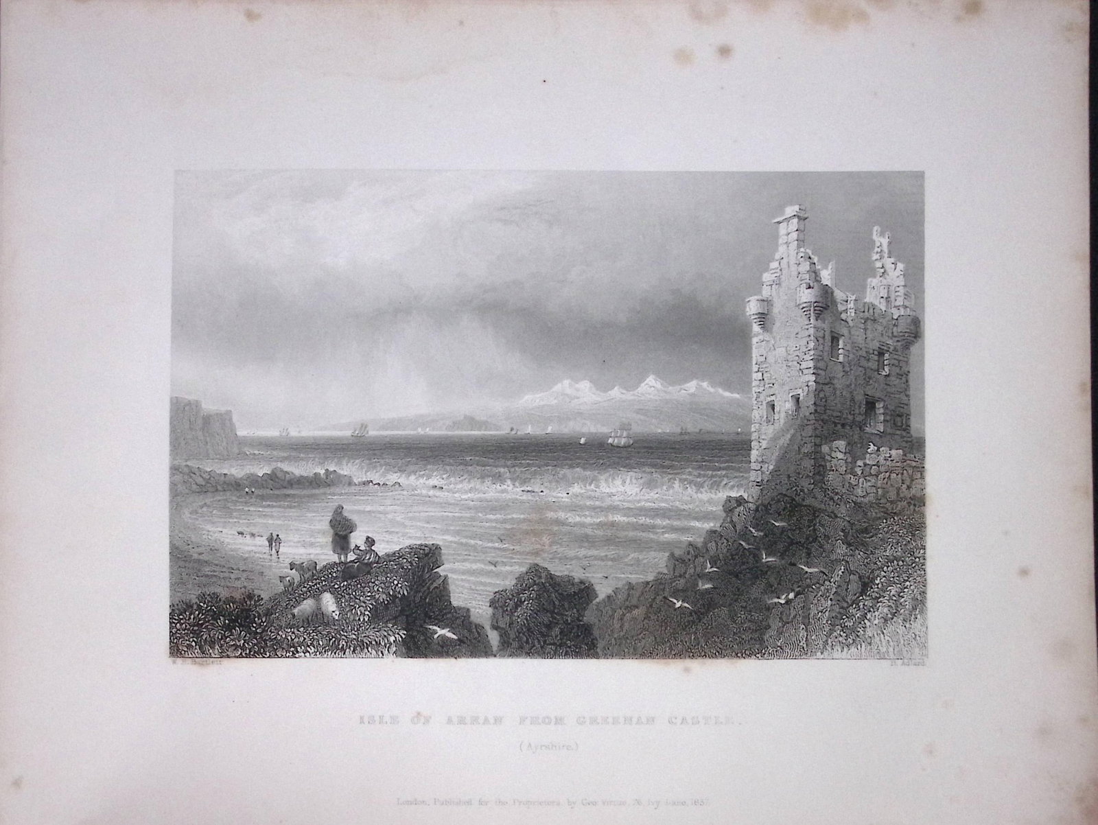 Isle of Arran Scotland W Beattie 188 Years-Old Antique Steel Engraving-20: Title: Isle of Arran Scotland W Beattie 188 Years-Old Antique Steel Engraving-20 Description: Scotland Illustrated in a Series of Views Takes Expressly for This Work by Messrs William Beattie.