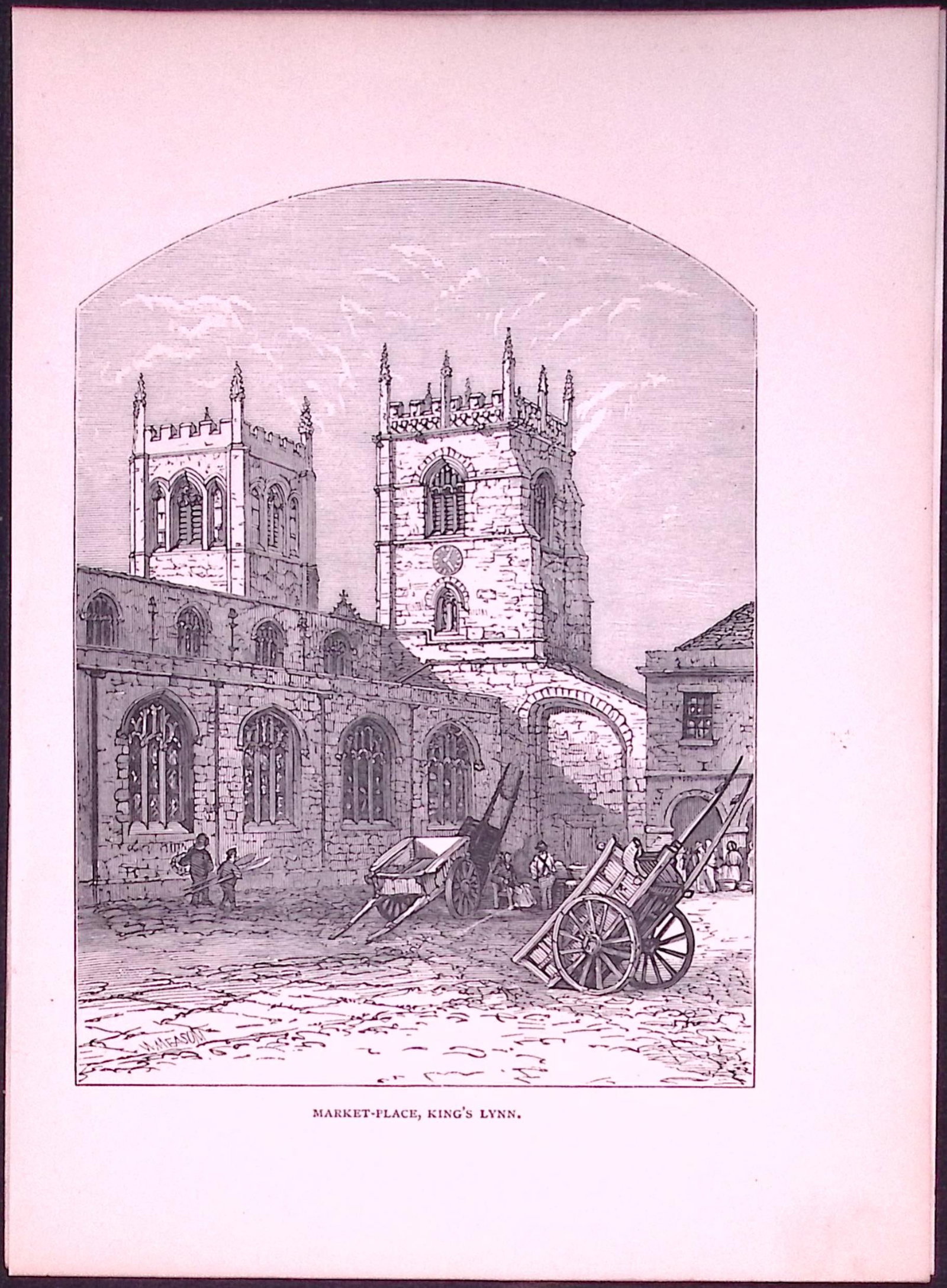 Kings Lynn Market Place Country Towns of Britain 145-Year-Old Woodcut Illustration-11: Title: Kings Lynn Market Place Country Towns of Britain 145-Year-Old Woodcut Illustration-11 Description: This 145 Years-Old Engraved Plate Has Been Removed from an Antique Edition of. Our Old