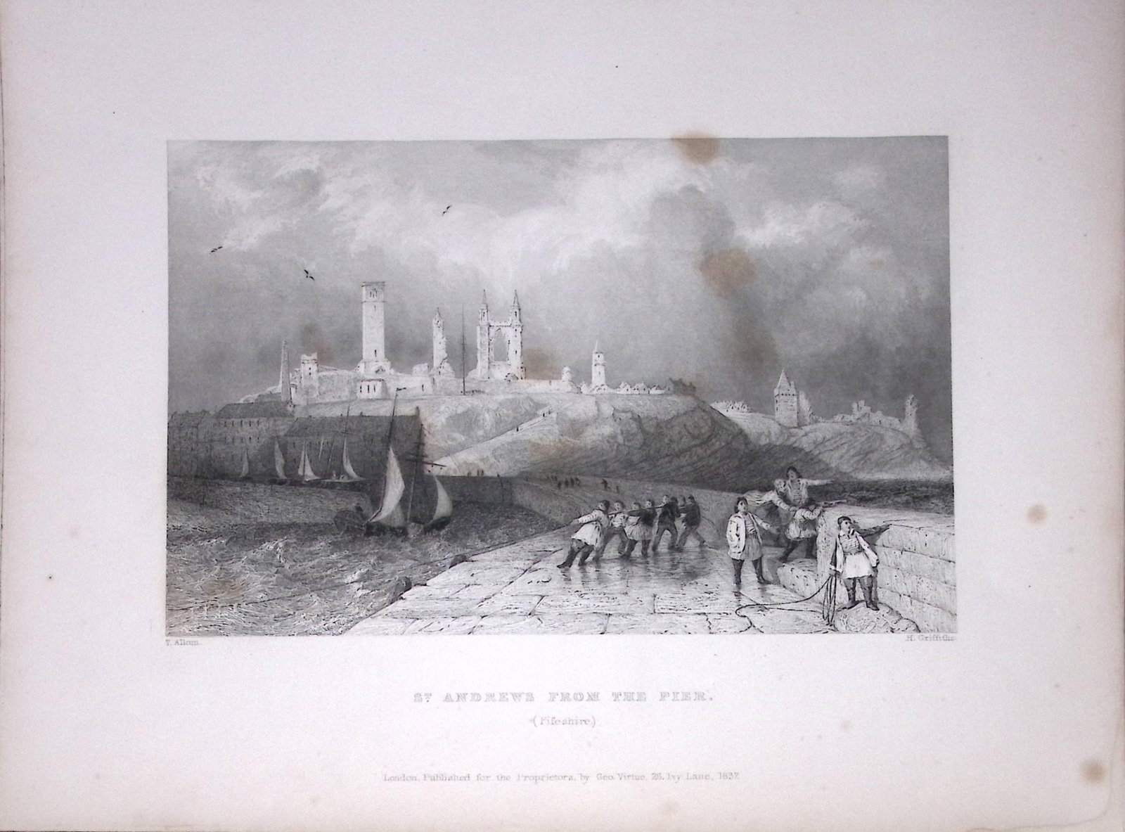 St Andrews from The Pier Scotland 188 Years-Old Antique Steel Engraving-56 (1 of 2)