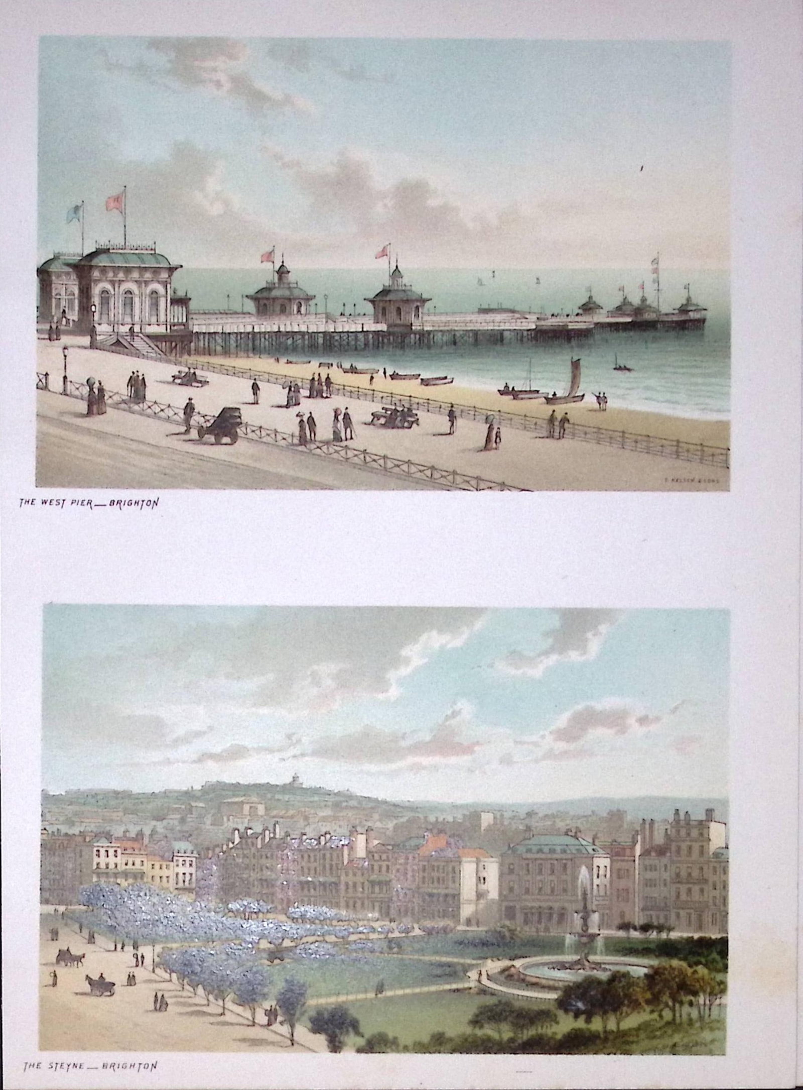 Brighton The Steyne & The West Pier Victorian Antique Double Print-26: Title: Brighton The Steyne & The West Pier Victorian Antique Double Print-26 Description: This Antique Illustration Has Been Removed from a First Edition of. English Scenery Cities, Lakes