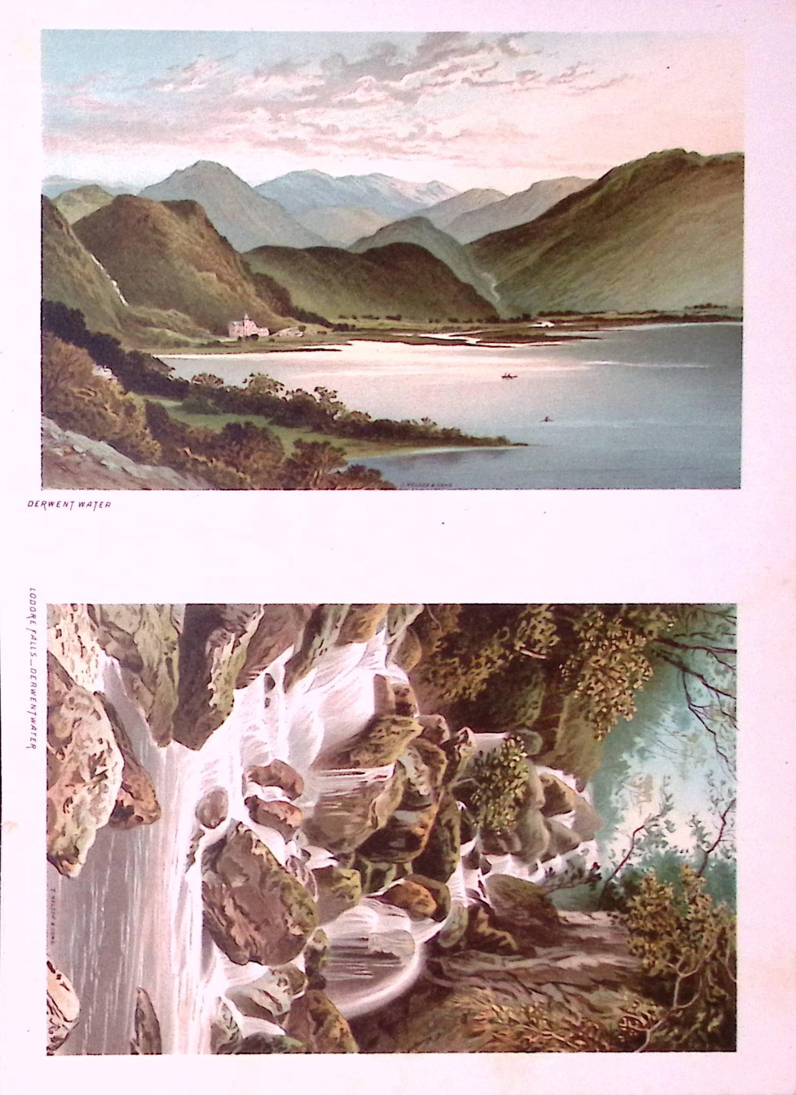 The Lakes Derwent Water & Lodore Falls Victorian Antique Double Print-17: Title: The Lakes Derwent Water & Lodore Falls Victorian Antique Double Print-17 Description: This Antique Illustration Has Been Removed from a First Edition of. English Scenery Cities,