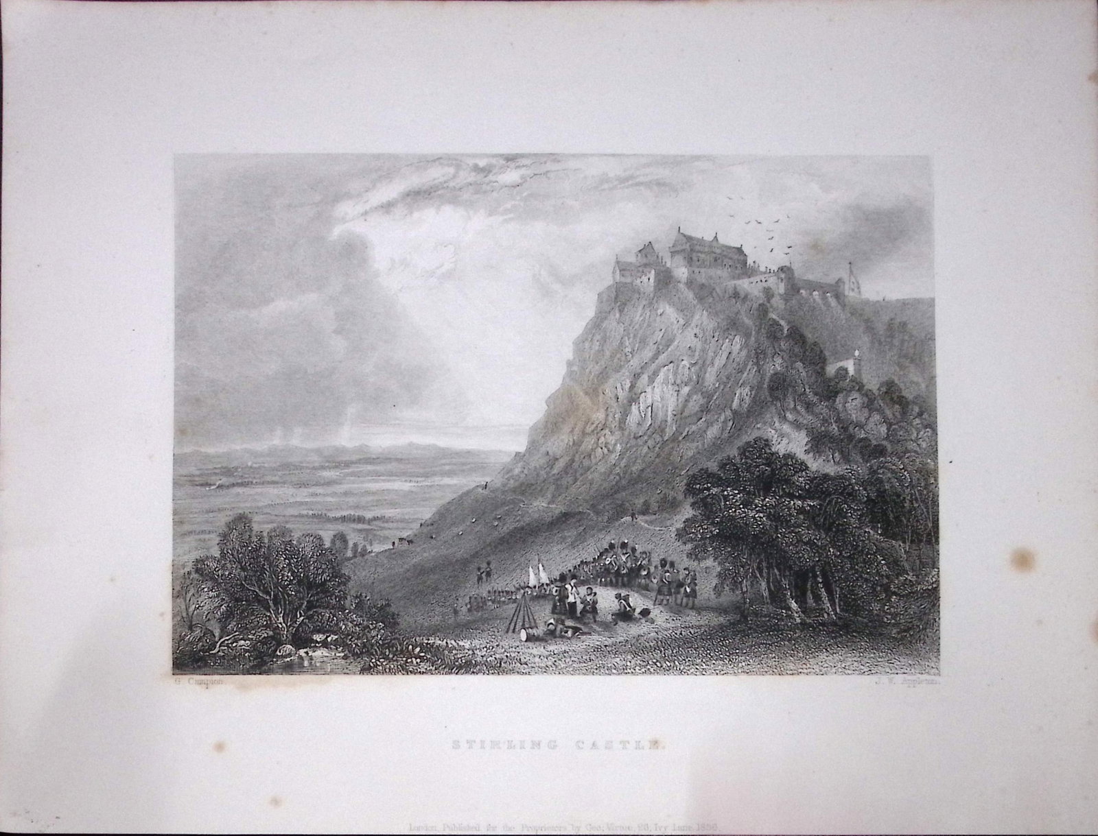 Stirling Castle View of Soldiers Scotland 188 Years-Old Antique Steel Engraving-17 (1 of 2)