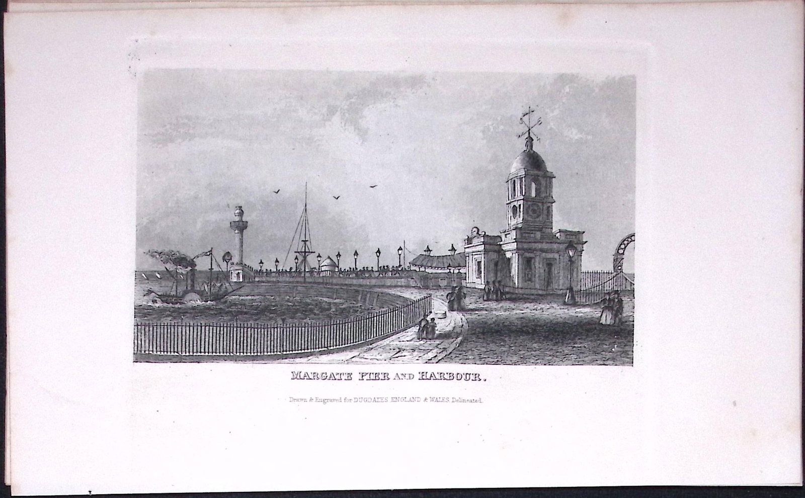 Margate Pier & Harbour Dugdale & Archer Antique 180 Years-Old Copper Plate Print-28 (1 of 1)