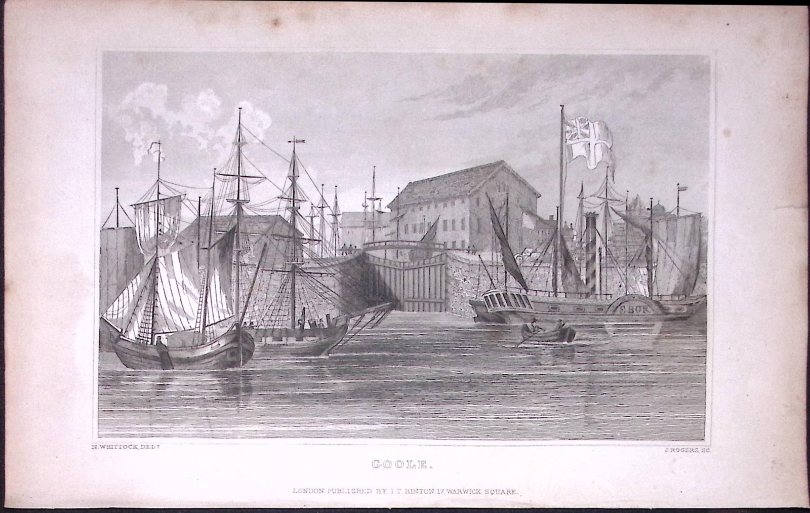 Goole Harbour Yorkshire 198 Years-Old Thomas Allen Antique Steel Engraving-44 (1 of 1)