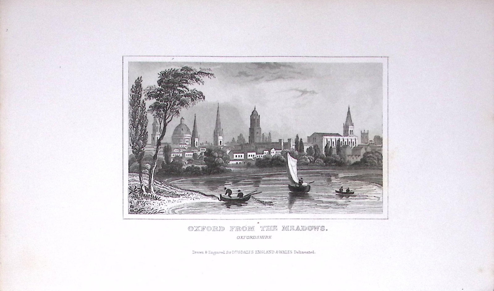 Oxford from The Meadows Dugdale & Archer Antique 180 Years-Old Copper Plate Print-13: Title: Oxford from The Meadows Dugdale & Archer Antique 180 Years-Old Copper Plate Print-13 Description: This Antique Copper Plate Engraving Has Been Removed from an Antique Edition of. Tho