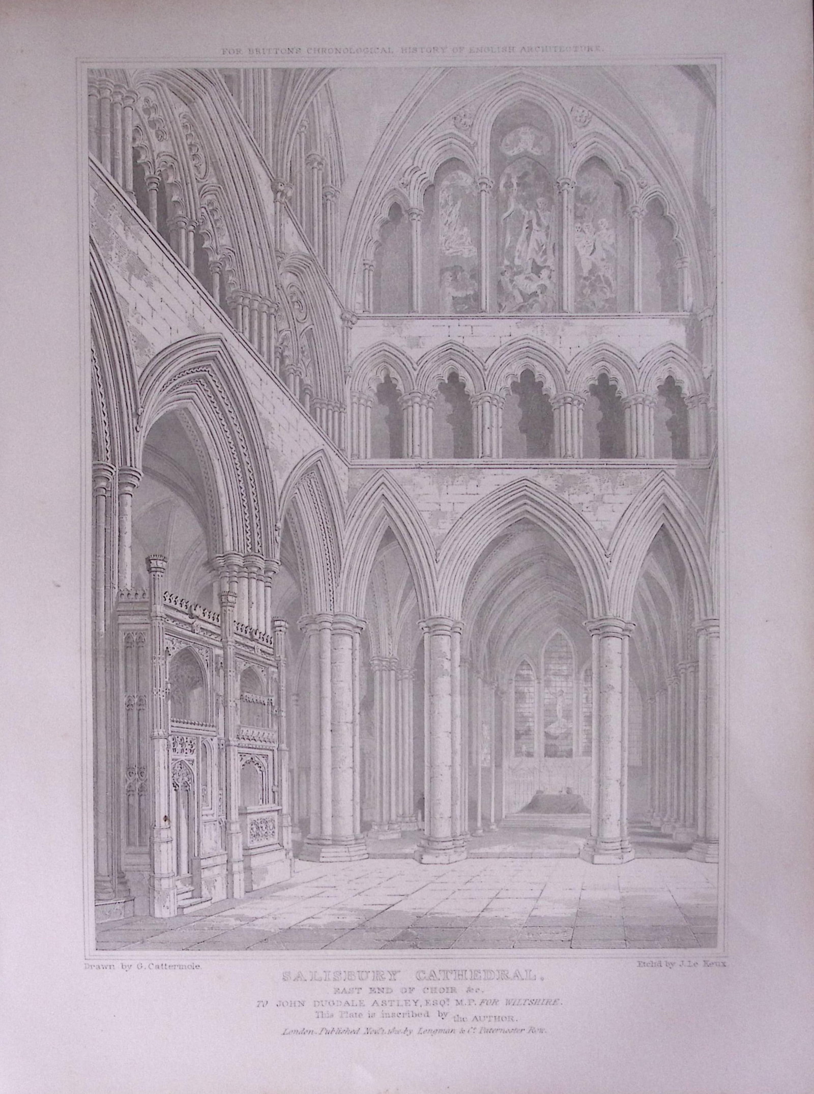 Salisbury Cathedral Wiltshire 190 Years-Old John Britton Antique Steel Engraving-227 (1 of 2)