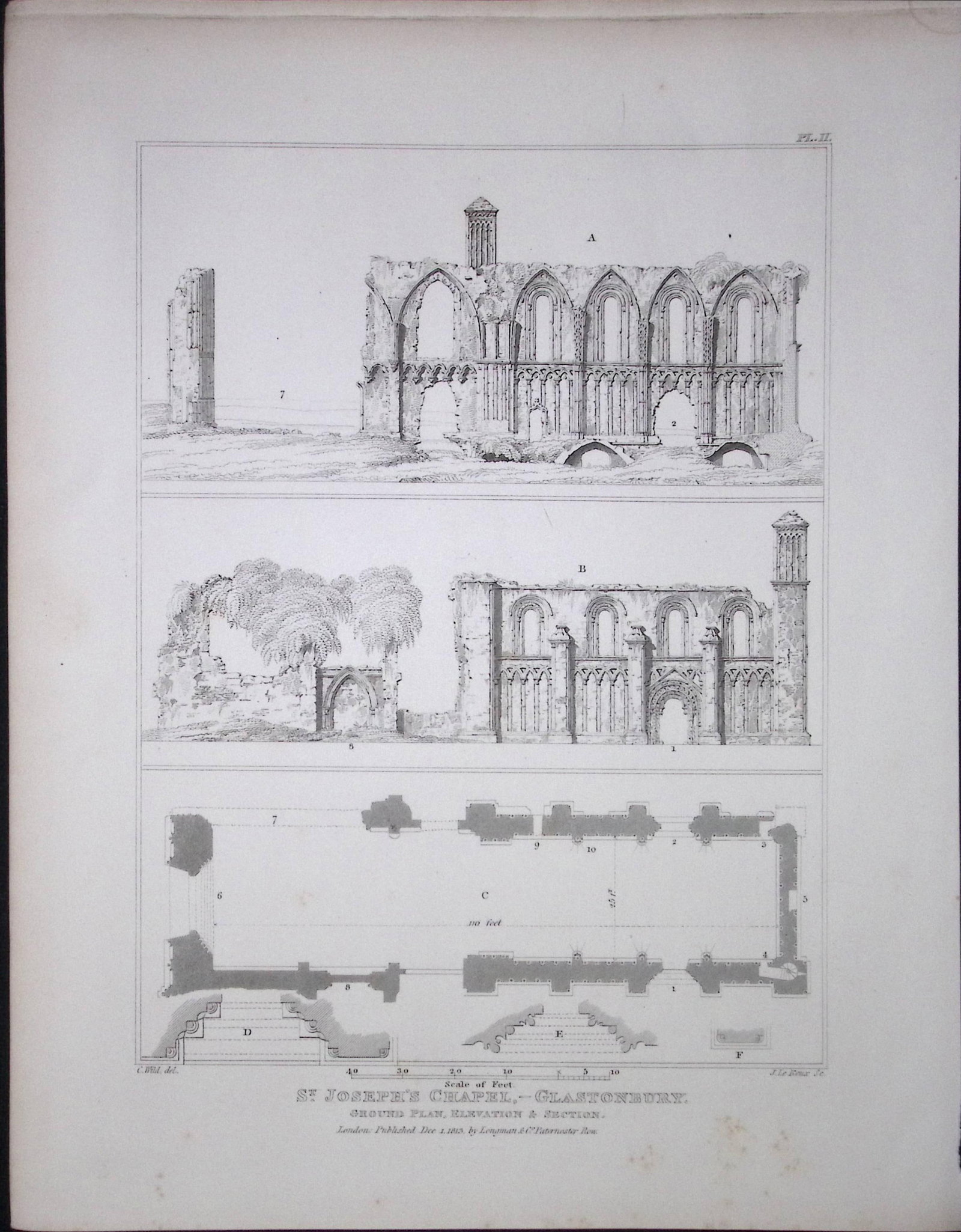 Glastonbury St Josephs Abbey 190 Years-Old Rare John Britton Antique Steel Engraving-131: Title: Glastonbury St Josephs Abbey 190 Years-Old Rare John Britton Antique Steel Engraving-131 Description: This 191 Years-Old Steel Gilt-Edged Engraved Plate Has Been Removed from an Antique Edit