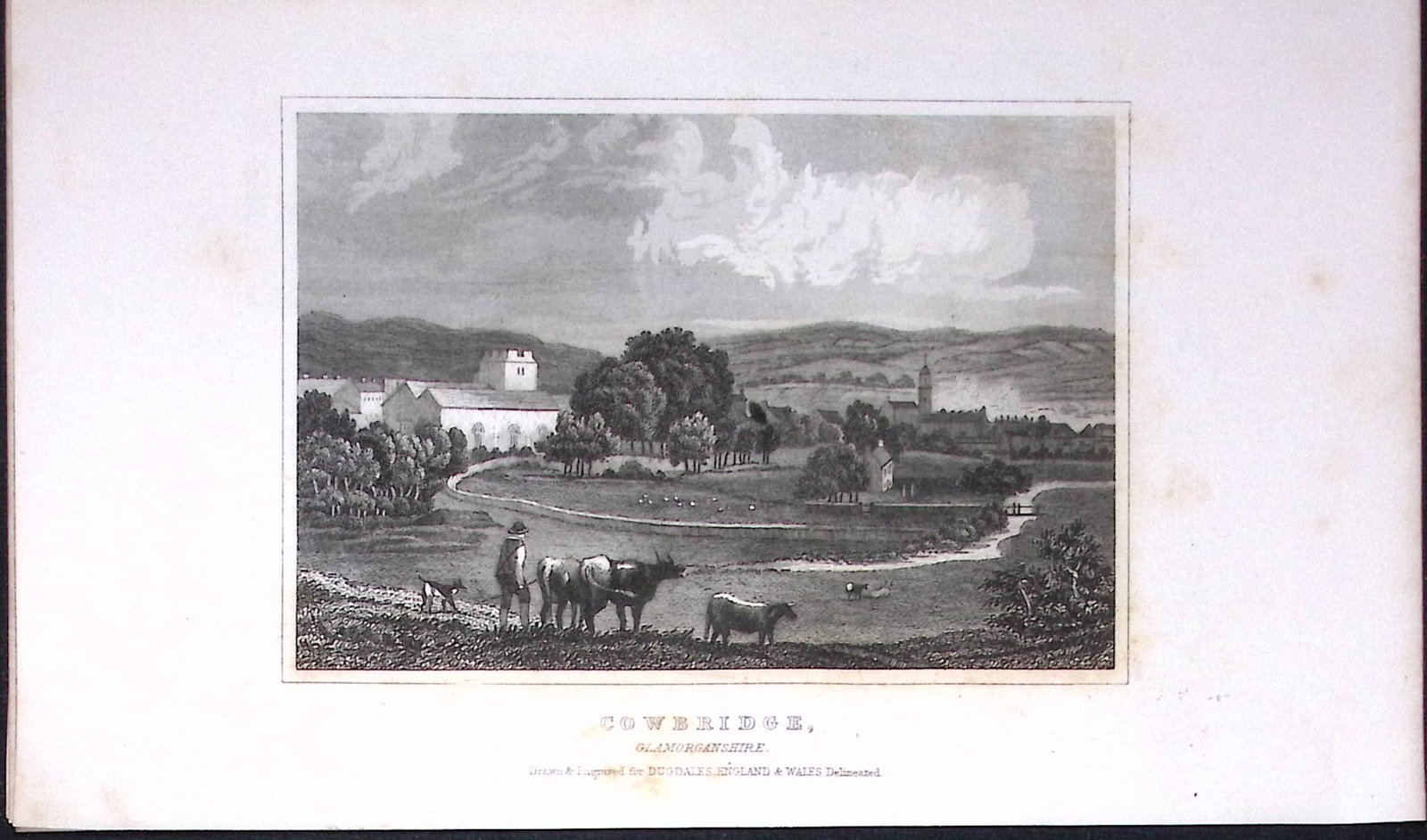 Cowbridge Wales Dugdale & Archer Antique 180 Years-Old Copper Plate Print-9 (1 of 1)
