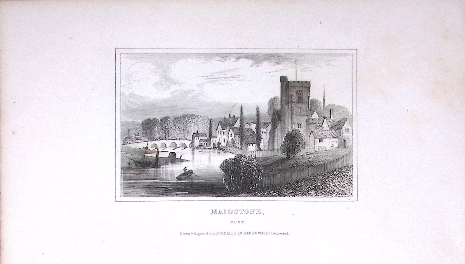 Town of Maidstone Dugdale & Archer Antique 180 Years-Old Copper Plate Print-40: Title: Town of Maidstone Dugdale & Archer Antique 180 Years-Old Copper Plate Print-40 Description: This Antique Copper Plate Engraving Has Been Removed from an Antique Edition of. Thomas Du