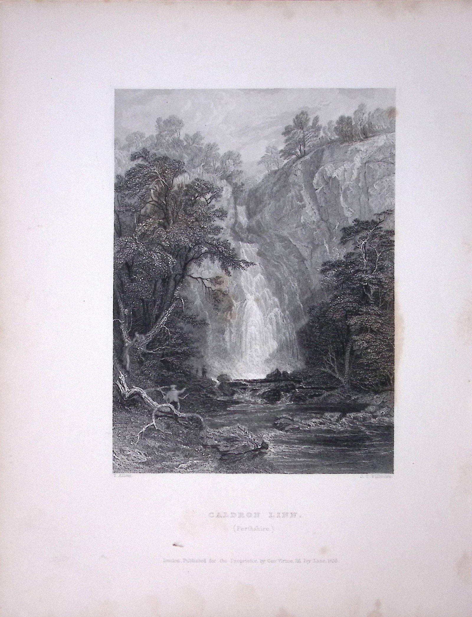 Caldron Linn River Devon Scotland 188 Years-Old Antique Steel Engraving-54: Title: Caldron Linn River Devon Scotland 188 Years-Old Antique Steel Engraving-54 Description: Scotland Illustrated in a Series of Views Takes Expressly for This Work by Messrs William Beattie.
