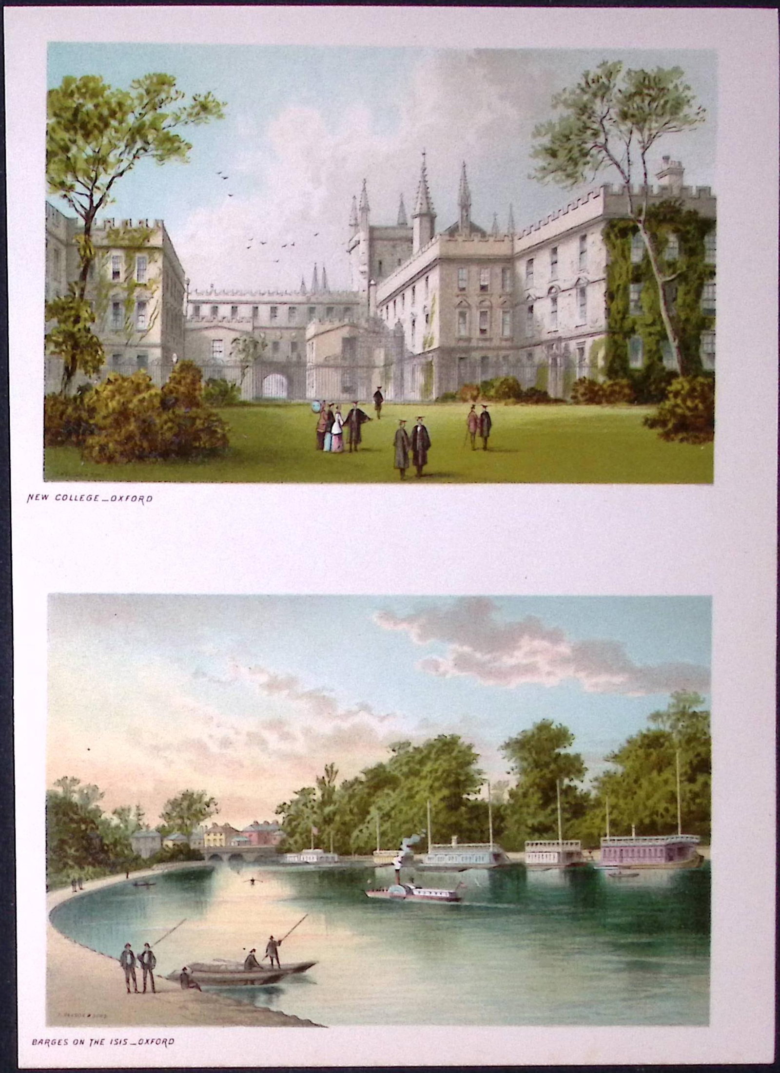 Oxford Barges On the Isis & New College Victorian Antique Double Print-36: Title: Oxford Barges On the Isis & New College Victorian Antique Double Print-36 Description: This Antique Illustration Has Been Removed from a First Edition of. English Scenery Cities,