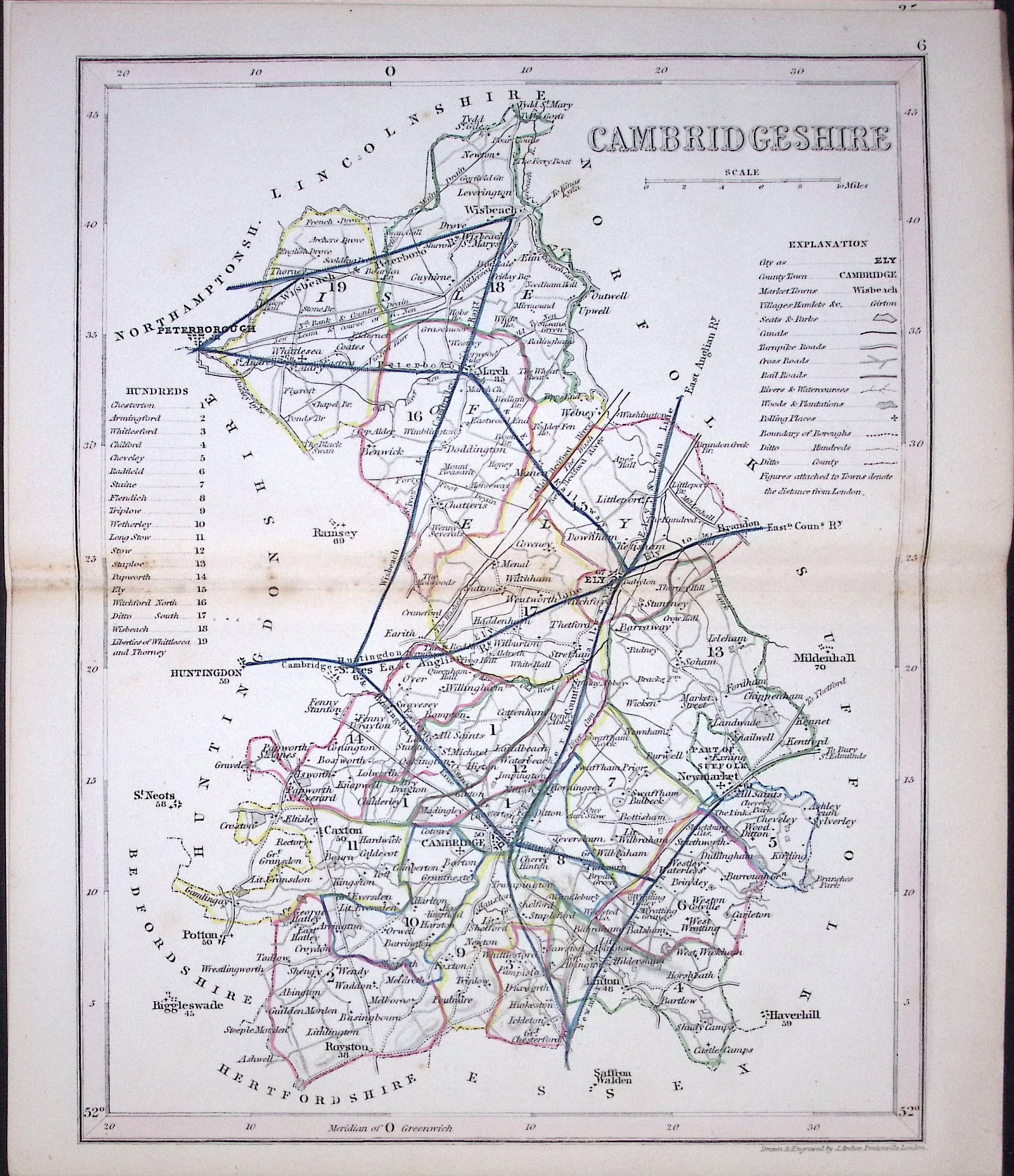 Cambridgeshire-Dugdale & Archer Antique 180 Years-Old Steel Engraved Map-27 (1 of 1)