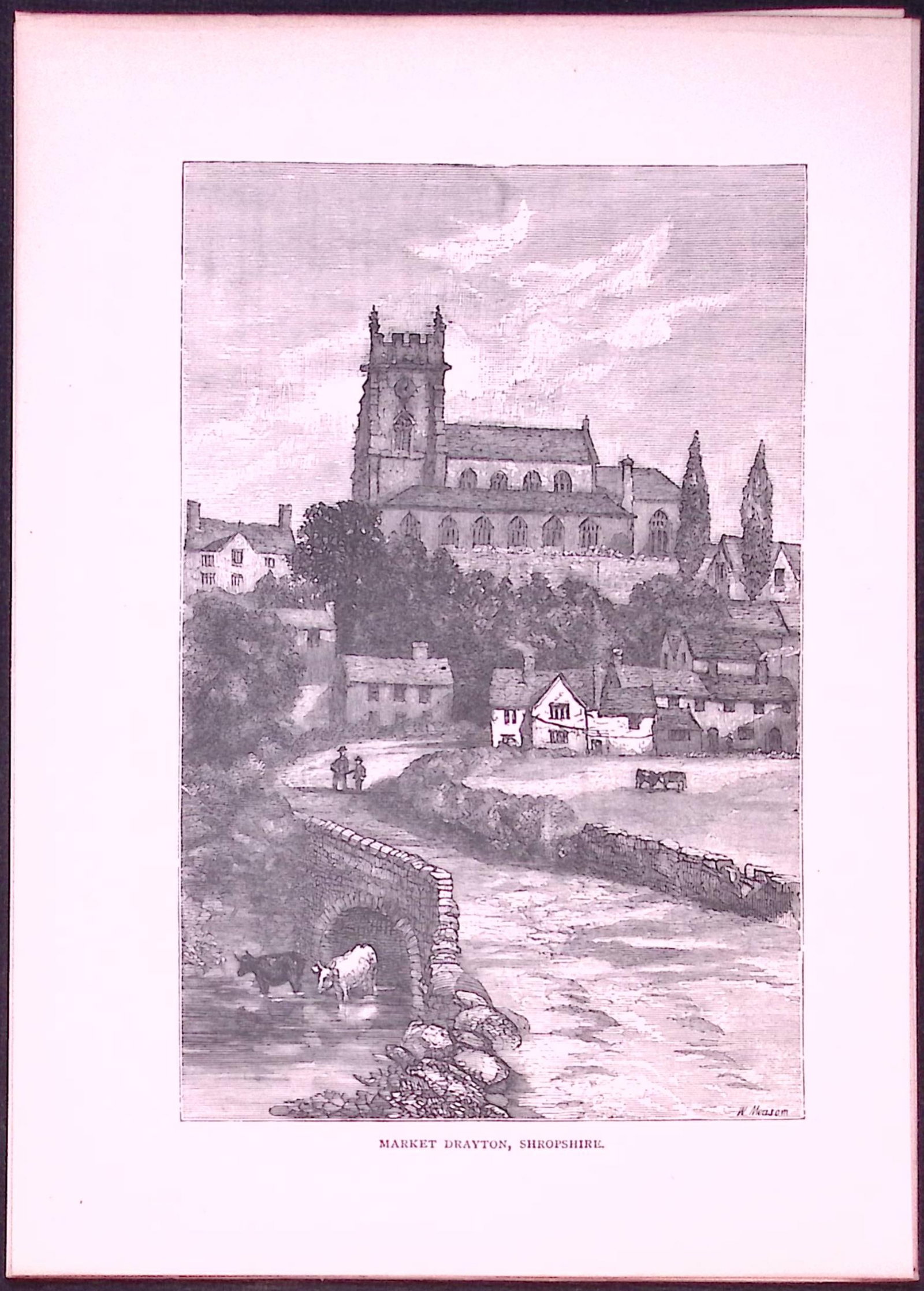 Market Drayton Country Towns of Britain 145-Year-Old Woodcut Illustration-18: Title: Market Drayton Country Towns of Britain 145-Year-Old Woodcut Illustration-18 Description: This 145 Years-Old Engraved Plate Has Been Removed from an Antique Edition of. Our Old Country Towns