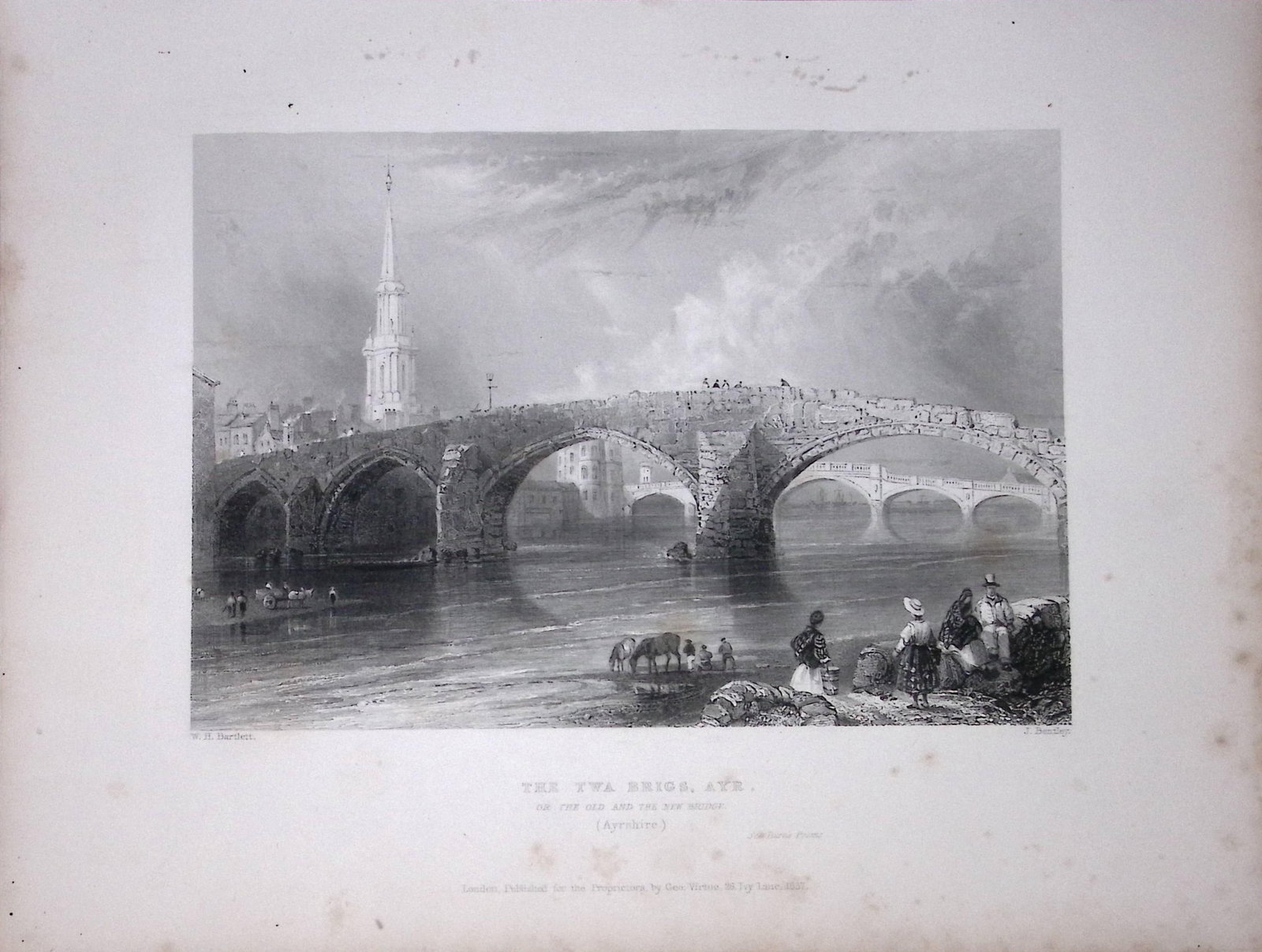 The Twa Briggs Bridge at Ayr Scotland 188 Years-Old Antique Steel Engraving-16 (1 of 2)