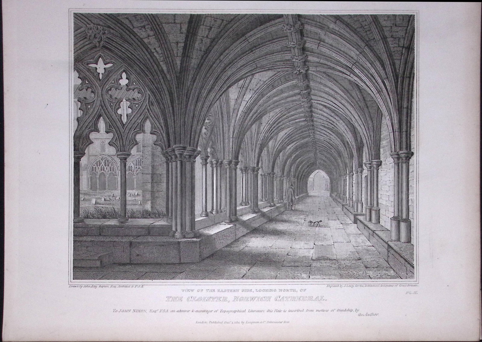 Norwich Cathedral 190 Years-Old John Britton Antique Steel Engraving-179 (1 of 1)
