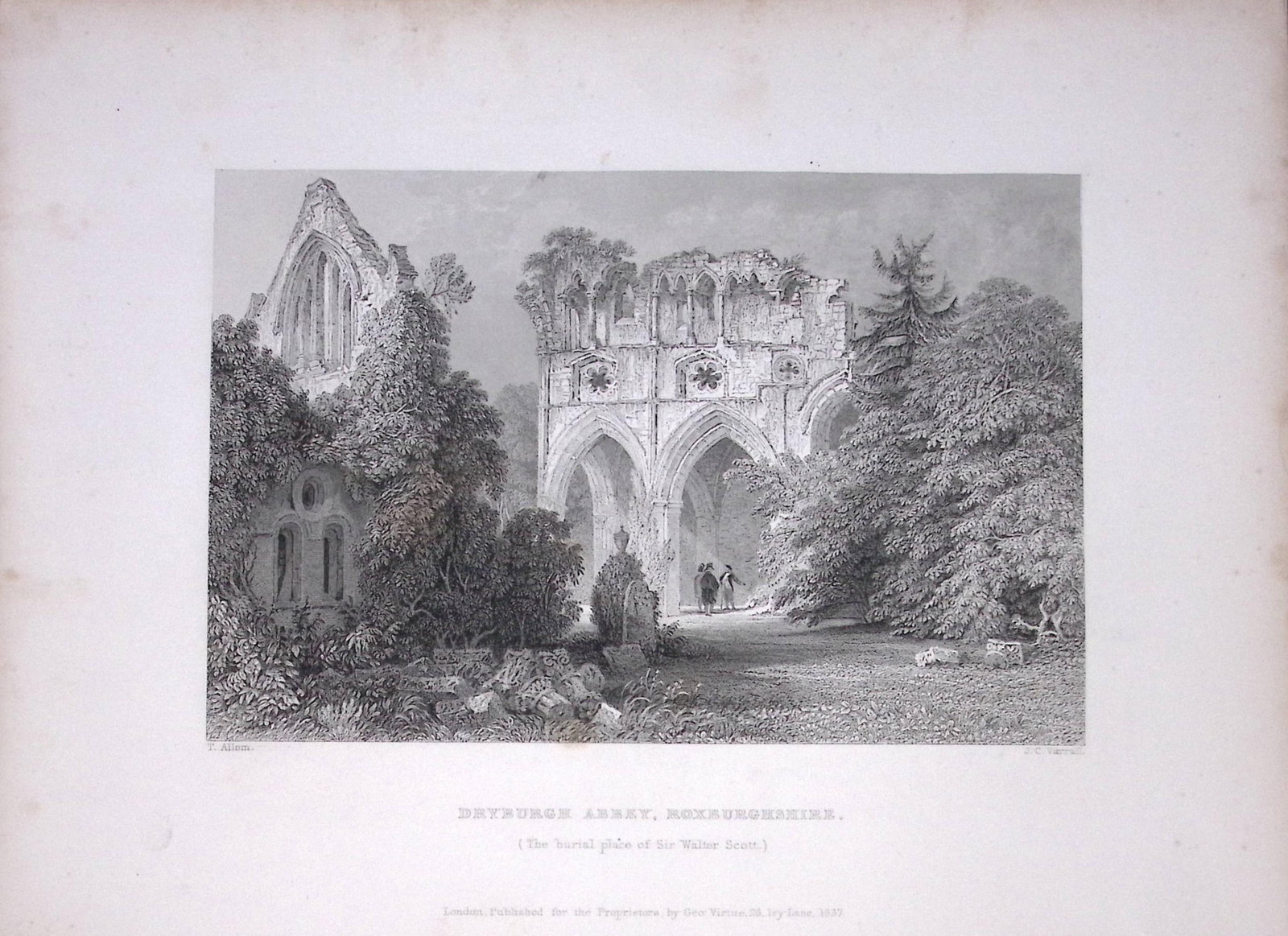 Dryburgh Abbey River Tweed Scotland 188 Years-Old Antique Steel Engraving-6: Title: Dryburgh Abbey River Tweed Scotland 188 Years-Old Antique Steel Engraving-6 Description: Scotland Illustrated in a Series of Views Takes Expressly for This Work by Messrs William Beattie.
