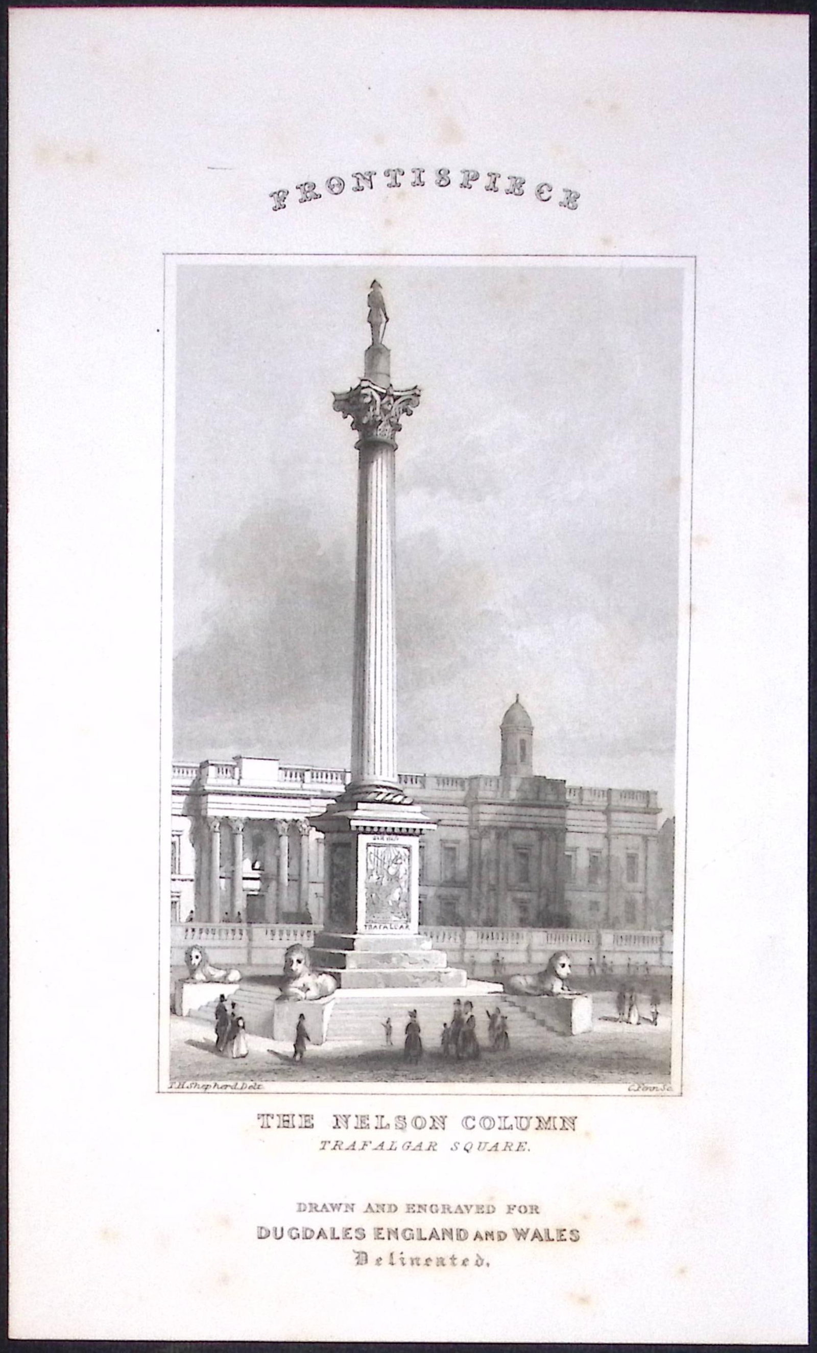London Nelsons Column Dugdale & Archer Antique 180 Years-Old Copper Plate Print-5 (1 of 1)