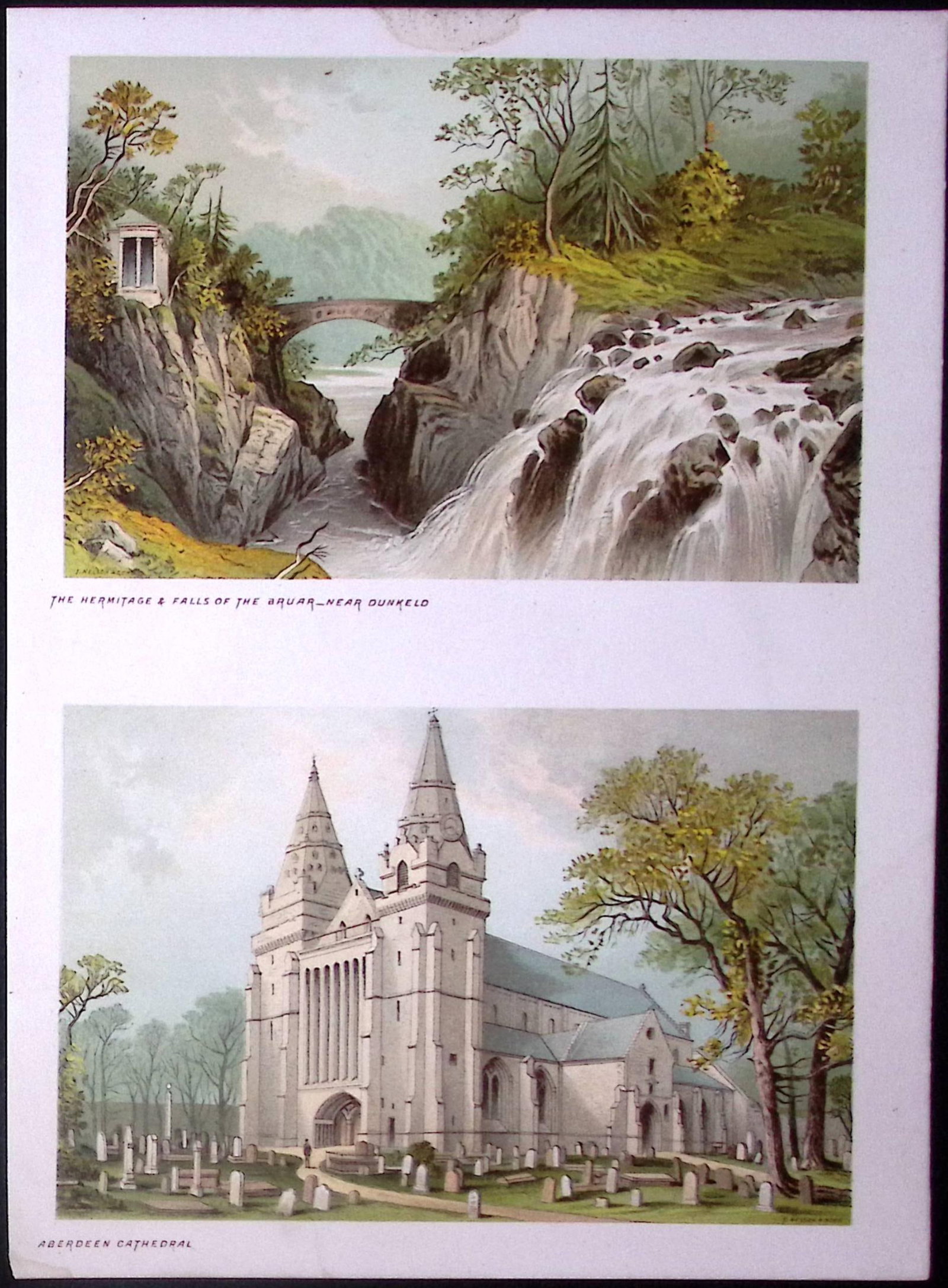 Scotland Aberdeen Cathedral & Falls of Bruar Antique Print-55: Title: Scotland Aberdeen Cathedral & Falls of Bruar Antique Print-55 Description: This Antique Illustration Has Been Removed from an First Edition of. Souvenir Of Scotland. Cities, La