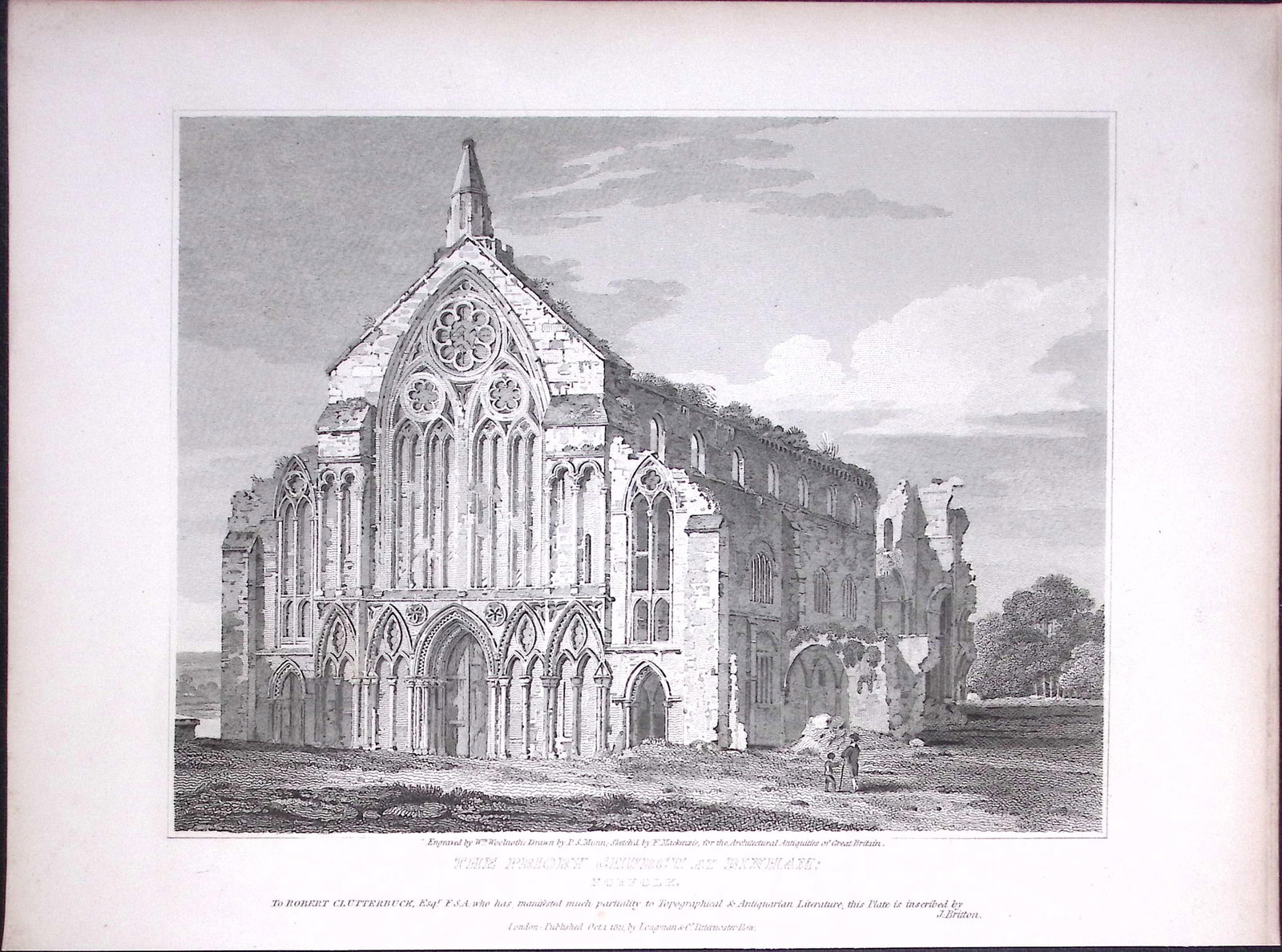 Priory Church Binham Norfolk 190 Years-Old John Britton Antique Steel Engraving-167 (1 of 1)