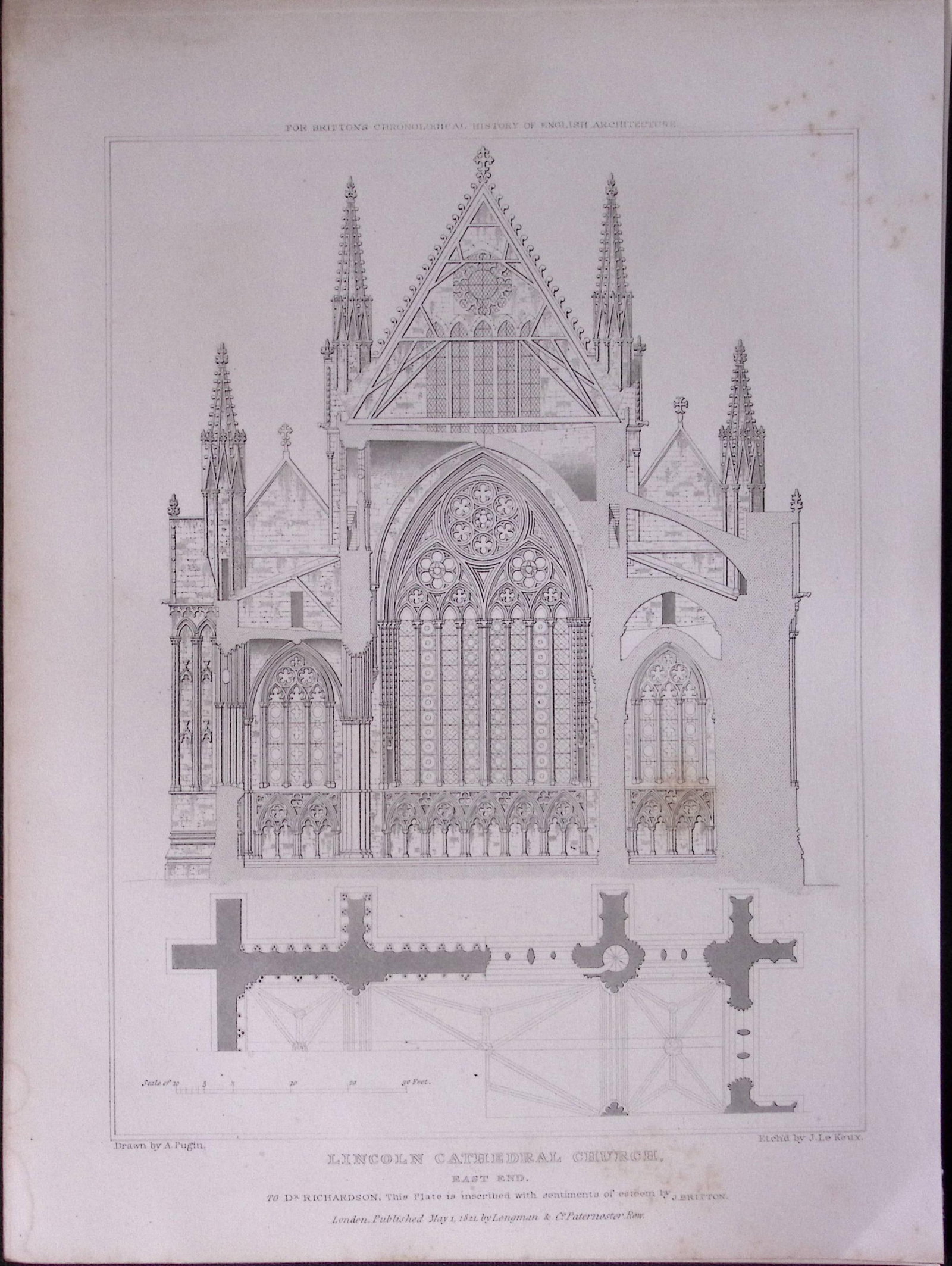 Lincoln Cathedral 190 Years-Old John Britton Antique Steel Engraving-226 (1 of 1)
