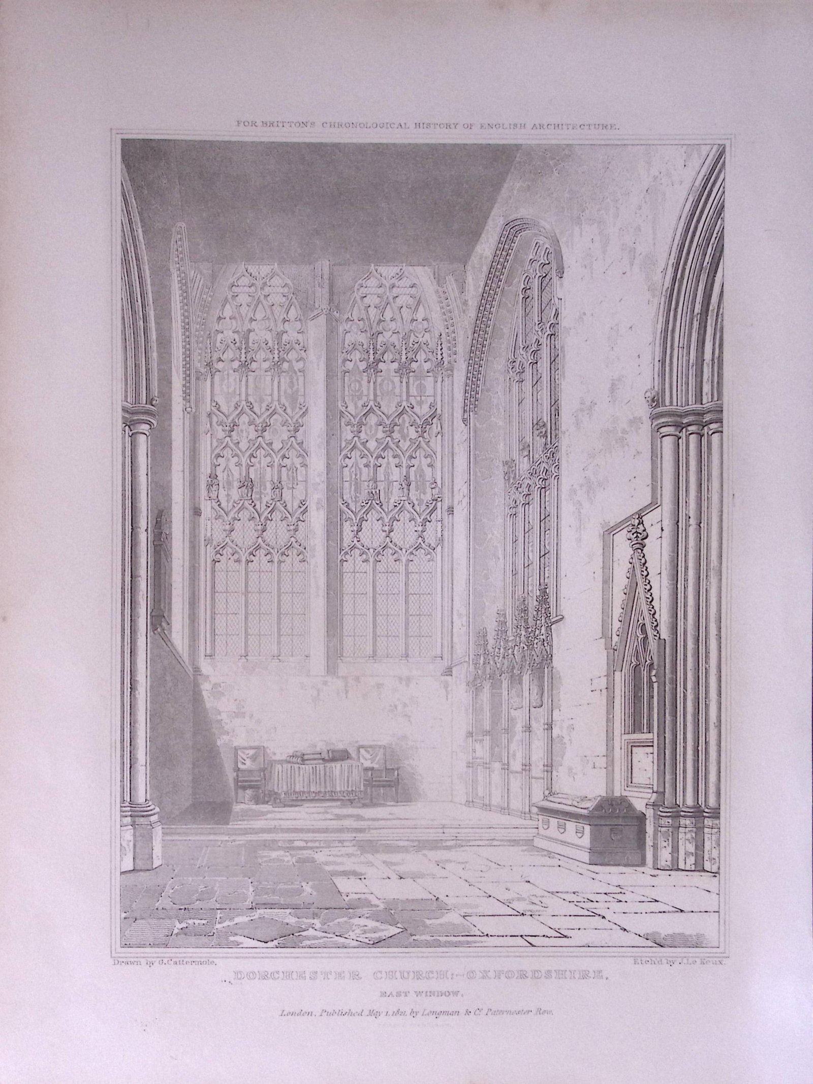 Dorchester Church Oxfordshire 190 Years-Old John Britton Antique Steel Engraving-222 (1 of 1)