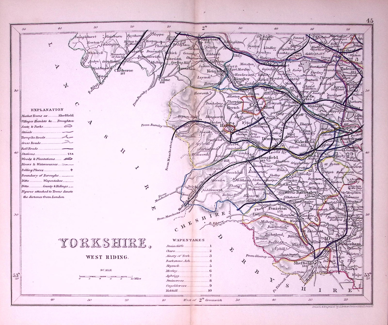 Yorkshire West Riding-Antique 180 Years-Old Steel Engraved Map-42: Title: Yorkshire West Riding-Antique 180 Years-Old Steel Engraved Map-42 Description: This Antique Coloured Engraved Map Has Been Removed from an Antique Edition of. Thomas Dugdale Curiosities of