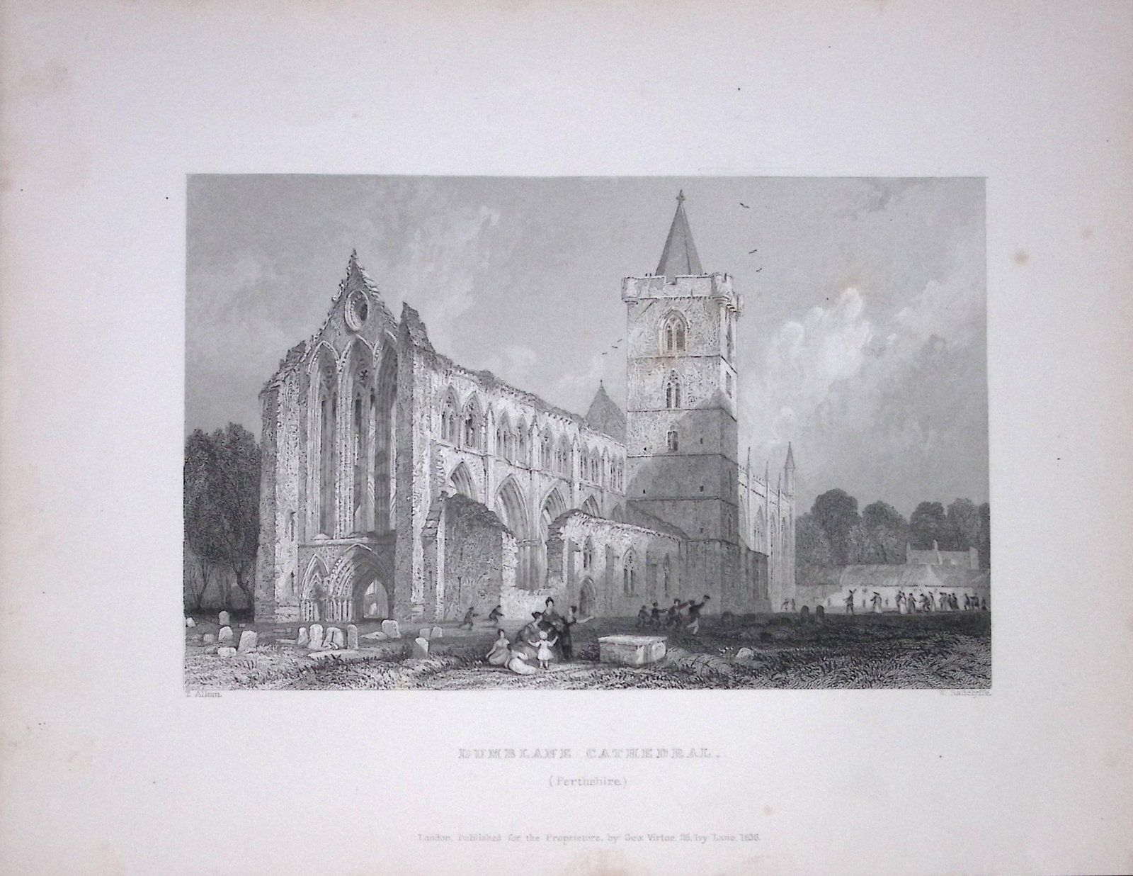 Dunblane Cathedral Scotland W Beattie 188 Years-Old Antique Steel Engraving-22 (1 of 2)