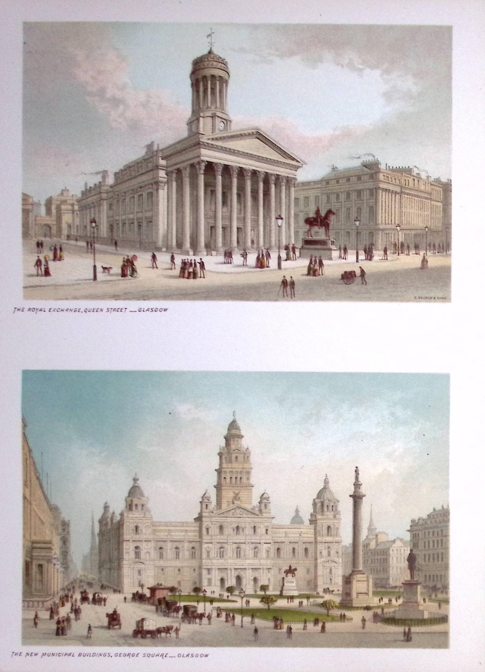 Scotland Queen Street & George Square Antique Coloured Print-12a: Title: Scotland Queen Street & George Square Antique Coloured Print-12a Description: This Antique Illustration Has Been Removed from an First Edition of. Souvenir Of Scotland. Cities, Lakes